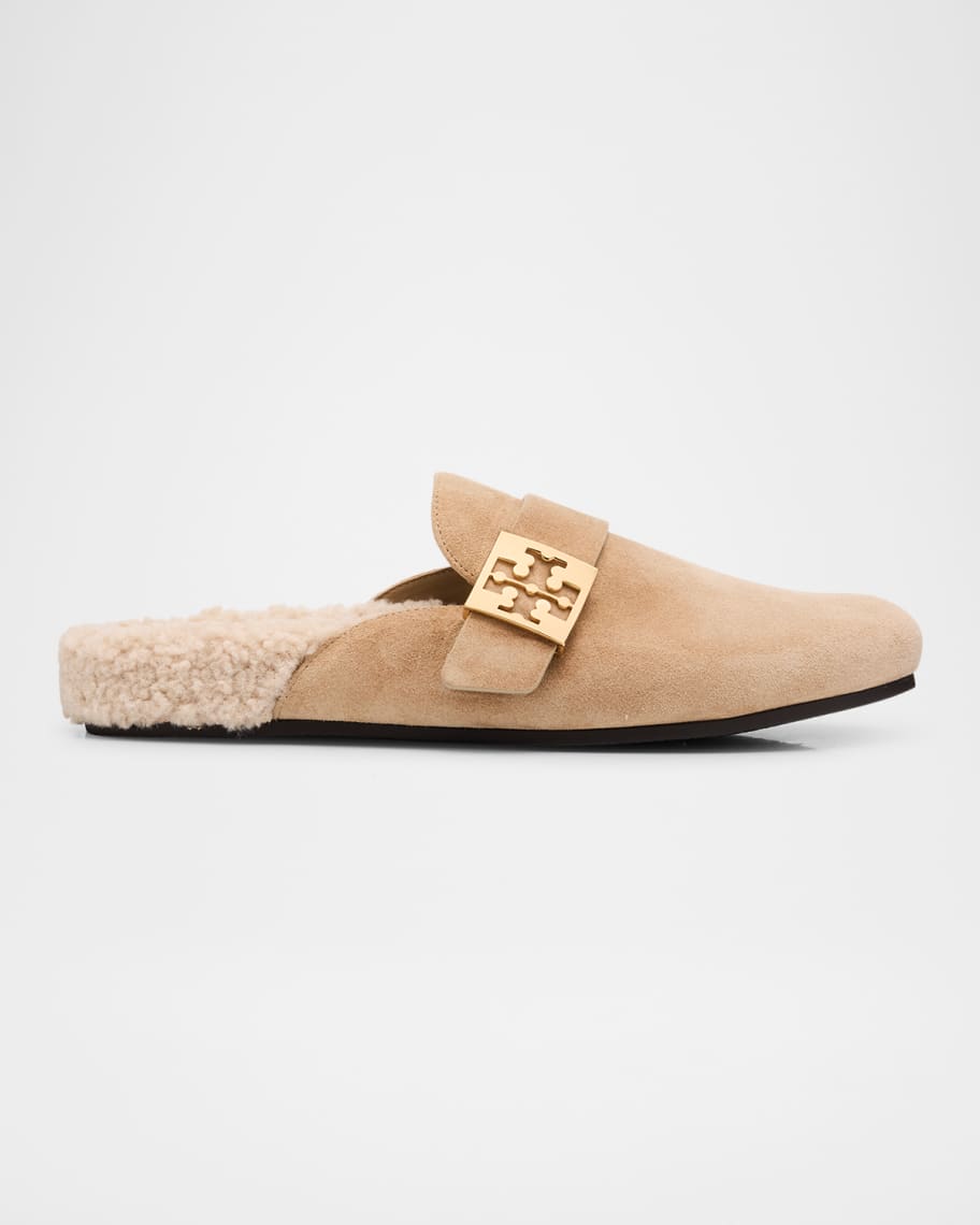 サンダル・ミュール Tory Burch Beige Suede Mellow Slippers Mellow shearling-lined suede mules in beige - Tory Burch