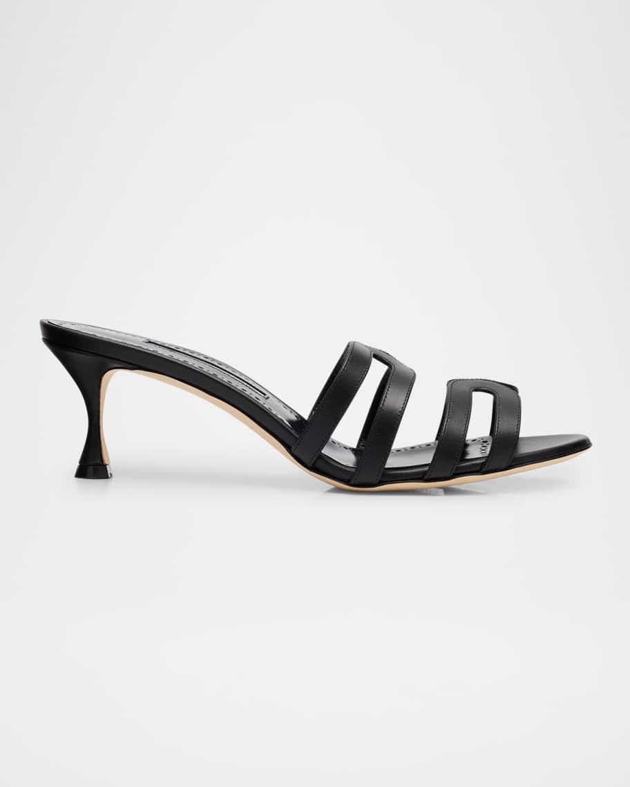 ■Manolo Blahnik■Ahwak レザーミュール 5cm Manolo Blahnik Ahwak Caged Leather Mule Sandals | Neiman Marcus