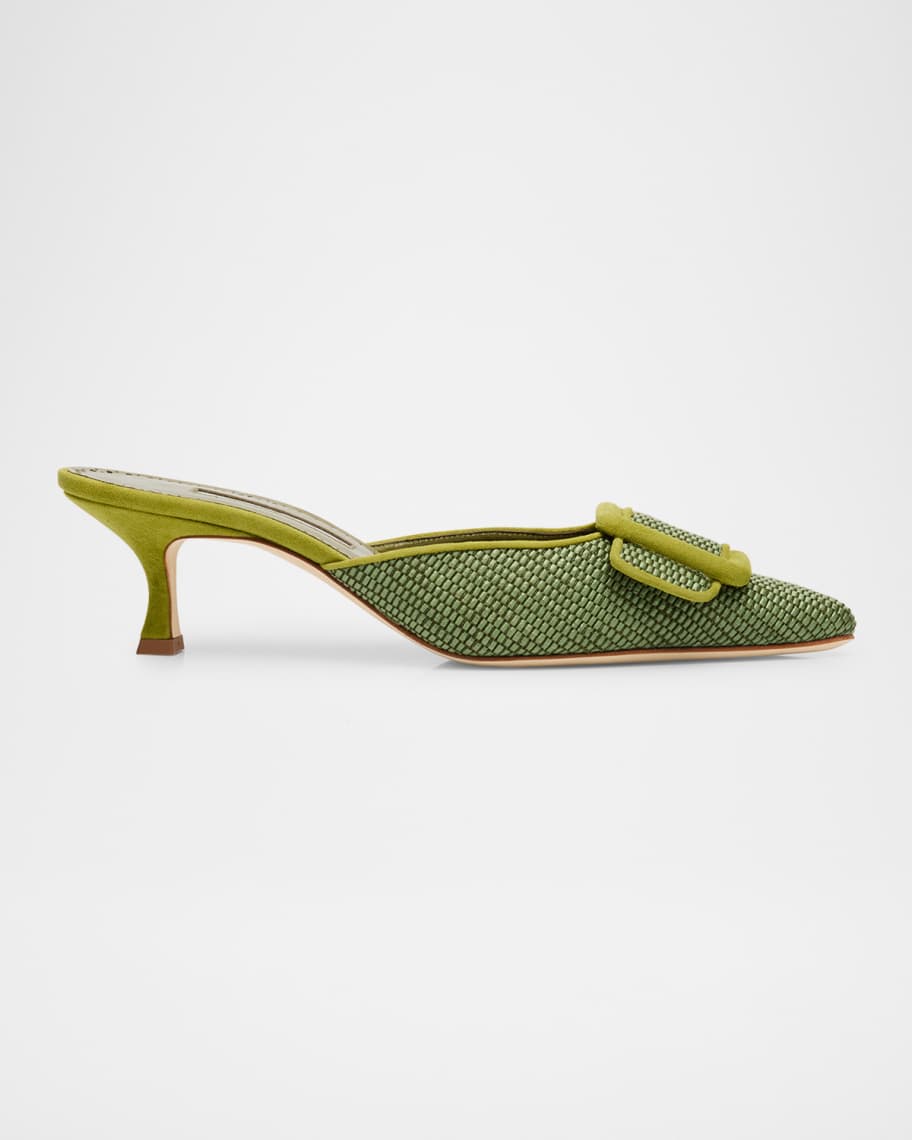 Manolo Blahnik Maysale Woven Buckle Mule Pumps Neiman Marcus