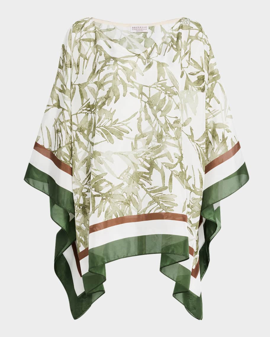Brunello Cucinelli Herbarium-Print Silk Poncho