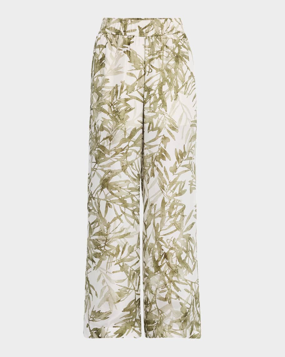 Brunello Cucinelli Herbarium-Print Silk Ponge Wide-Leg Pajama Pants