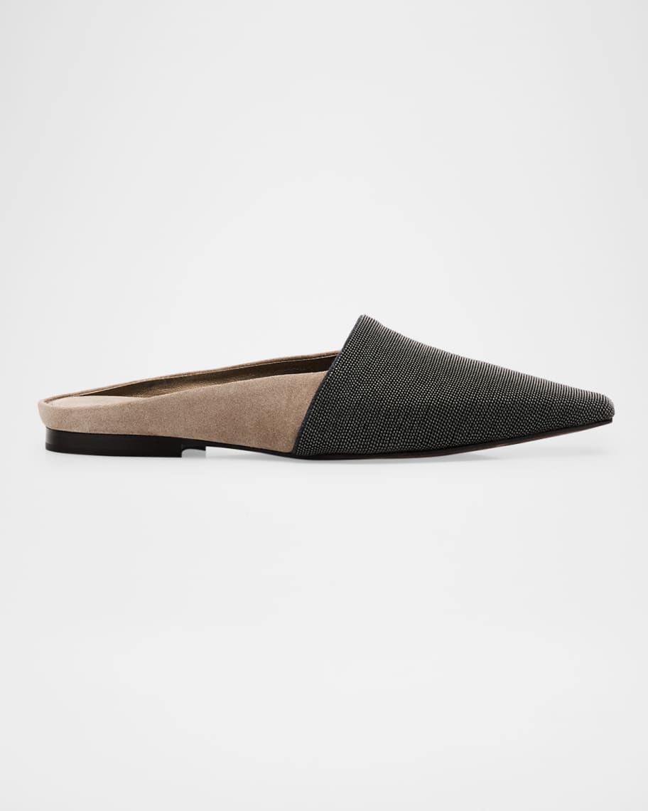 Brunello Cucinelli Monili Suede Ballerina Mules | Neiman Marcus