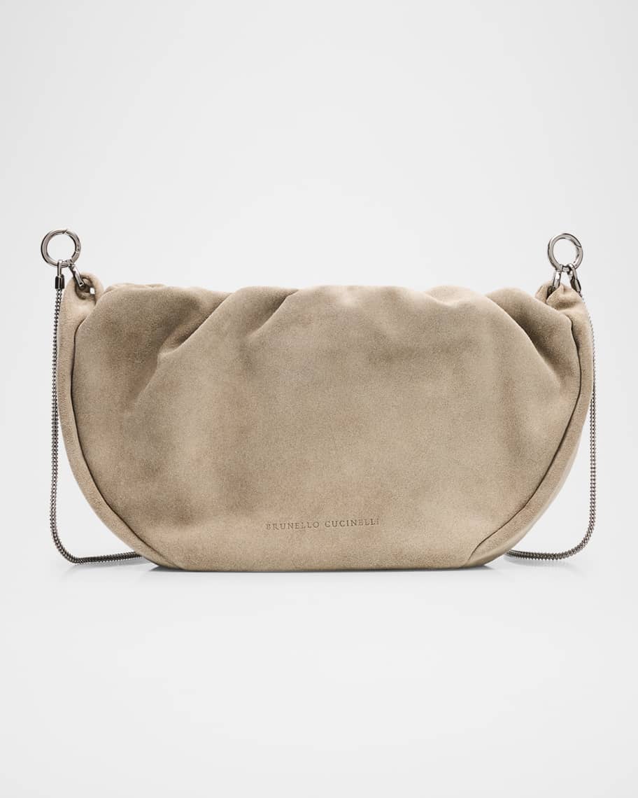 Brunello Cucinelli Monili Ruched Suede Shoulder Bag | Neiman