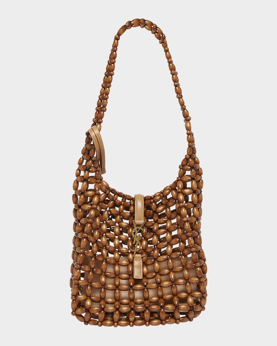 Saint Laurent Le 5 A 7 YSL Beaded Wood Hobo Bag