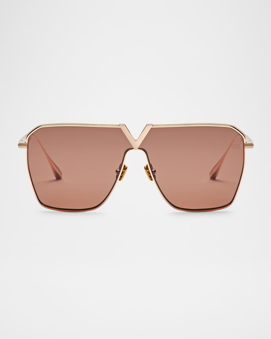 Valentino Garavani V-Goldshield Titanium Square Sunglasses