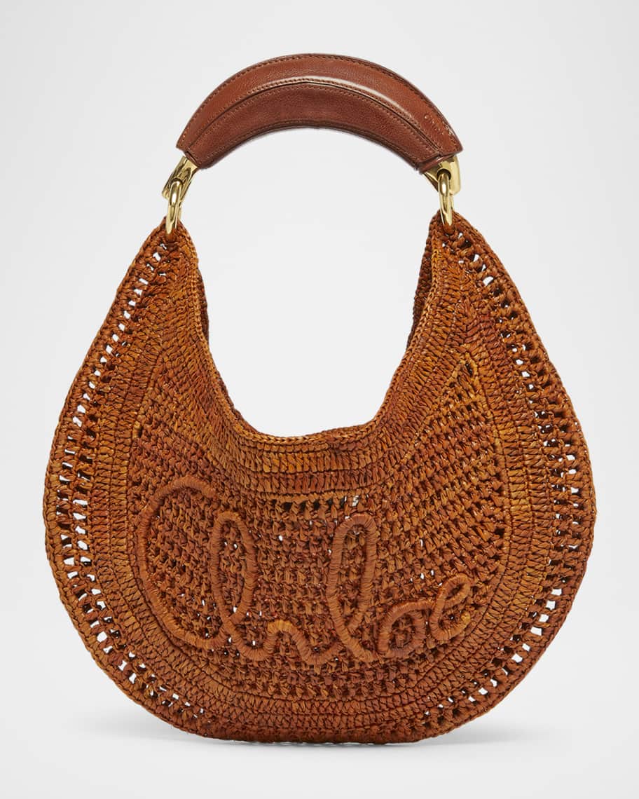 Chloe Summer Banana Top-Handle Bag in Crochet Fabric