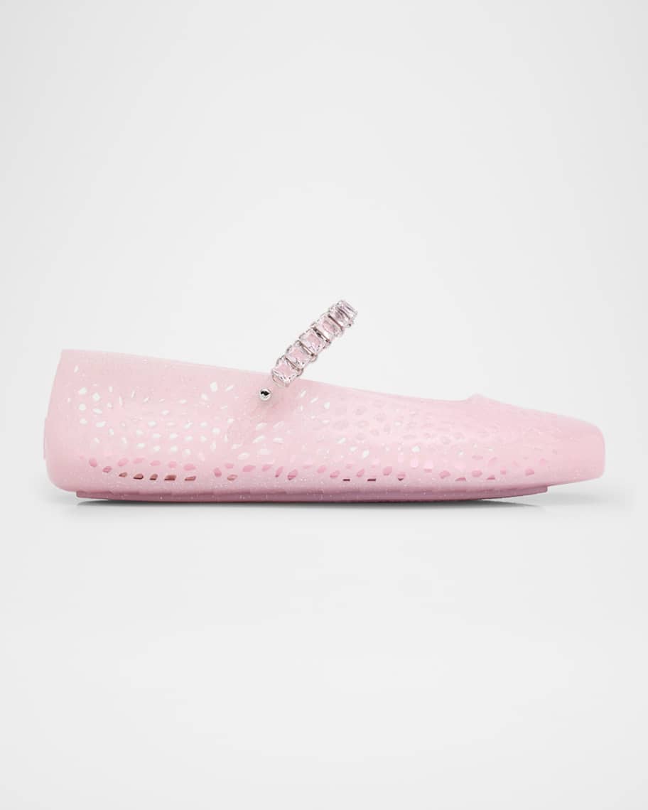 【Jimmy Choo】Slate Rubber The Jelly Ballerinas ブラック The Jelly |Black Jelly Ballerina Flats with Crystal
