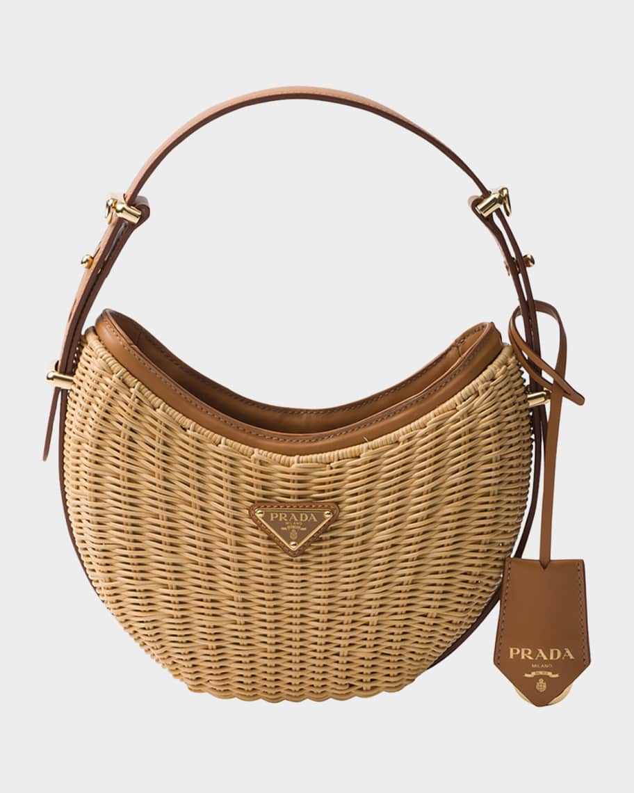 Prada Arque Wicker and Leather Shoulder Bag