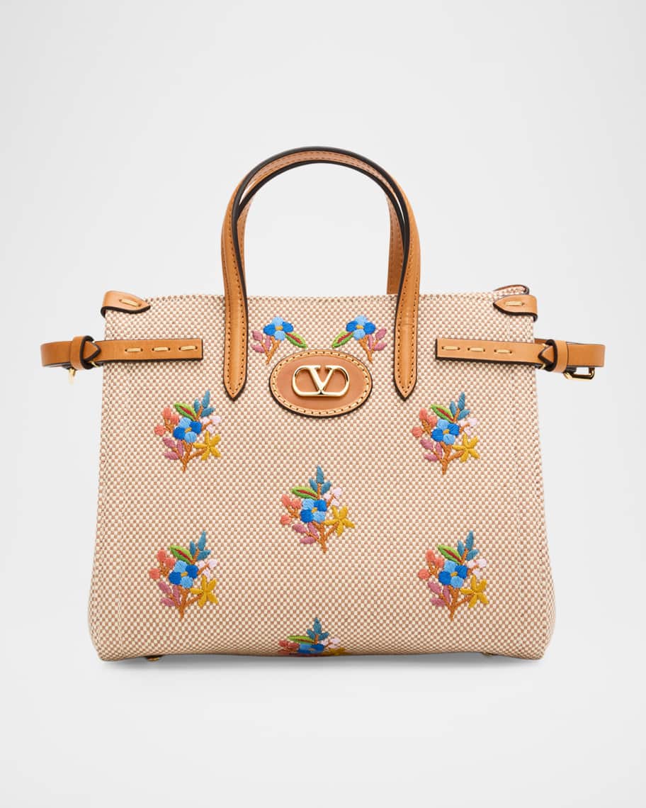 Valentino Garavani Antibes Small Embroidered Canvas Top-Handle Bag