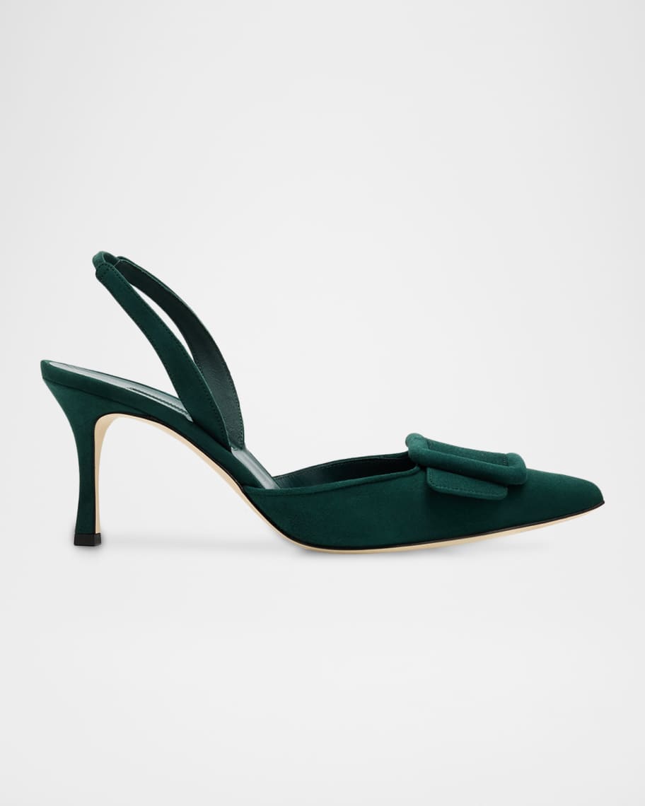 Manolo Blahnik 70mm Maysli Suede Buckle Slingback Pumps | Neiman
