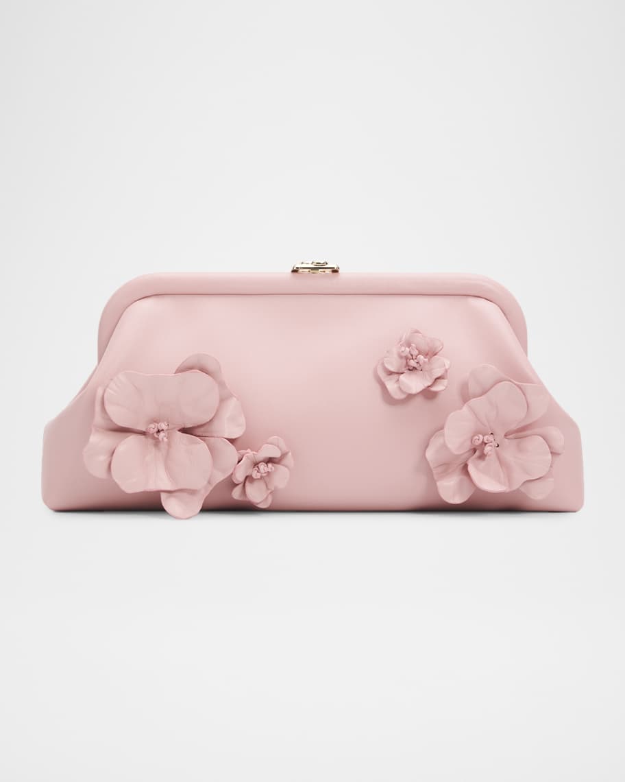 Jimmy Choo Skylar Floral Applique Leather Clutch Bag | Neiman Marcus