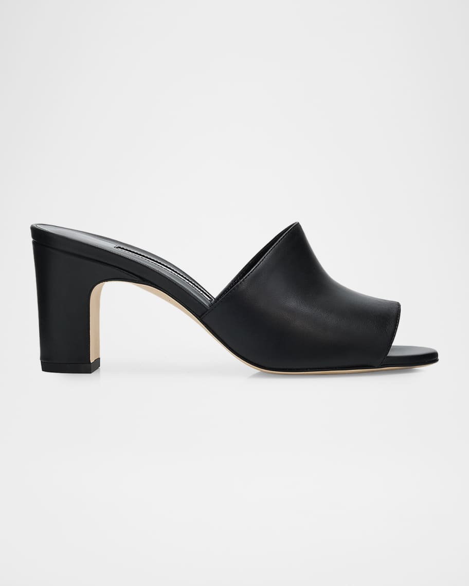 Manolo Blahnik 70mm Rapallabar Leather Mules | Neiman Marcus