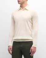 Image 1 of 6: Isaia Men's Cashmere-Silk Polo Sweater