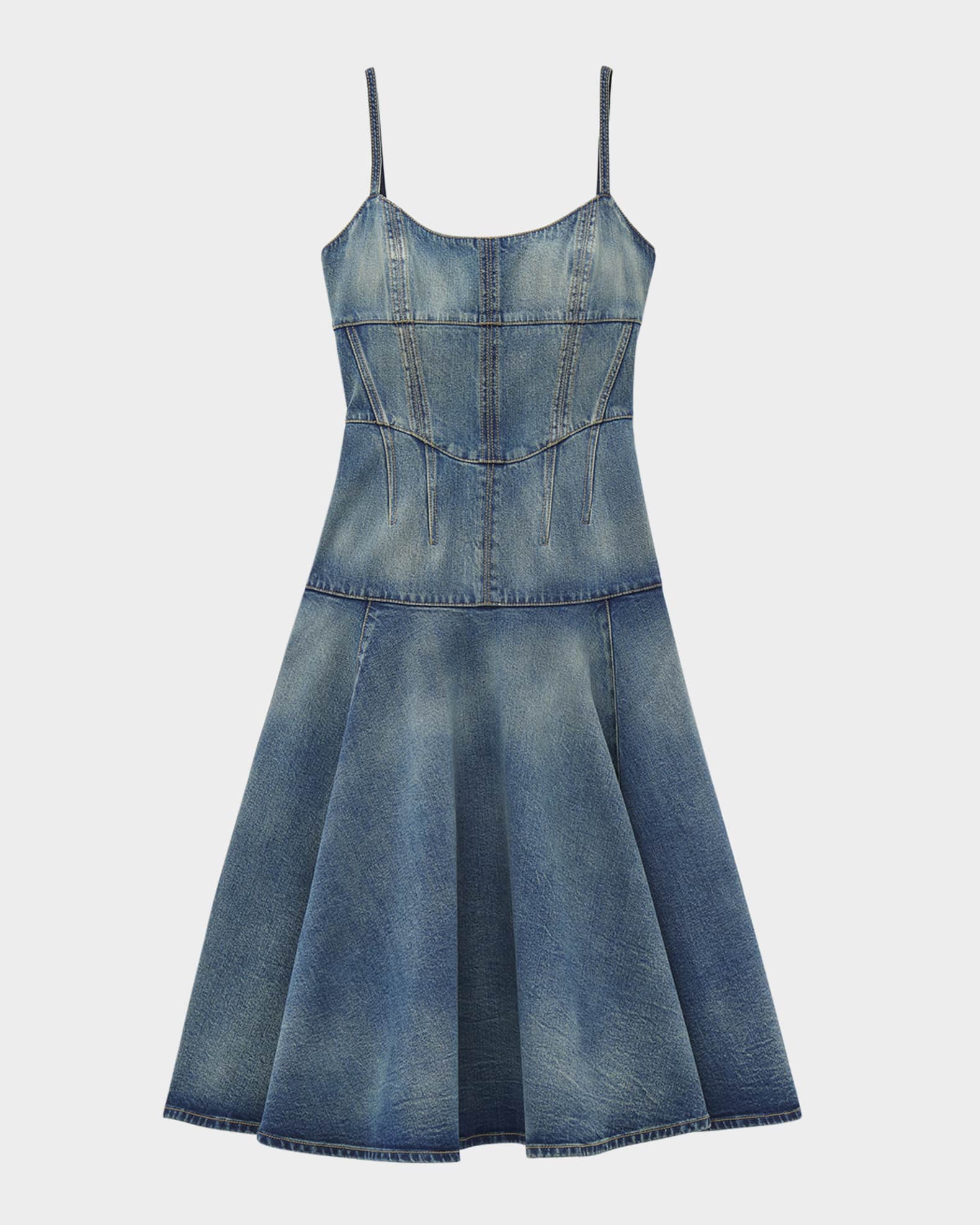 Seamed Denim Midi Dress 0