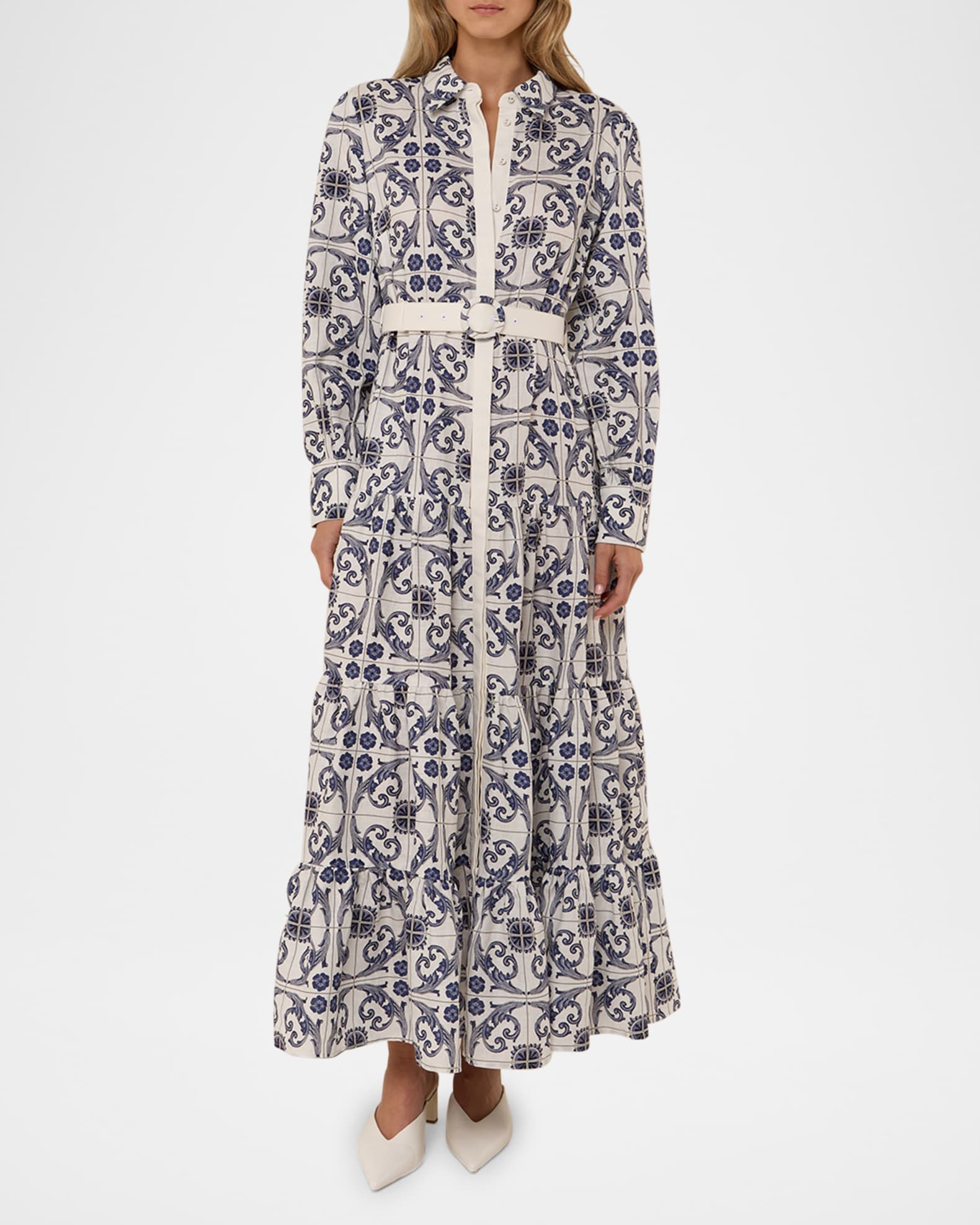 Aria Tiered Tile-Print Maxi Shirtdress 1