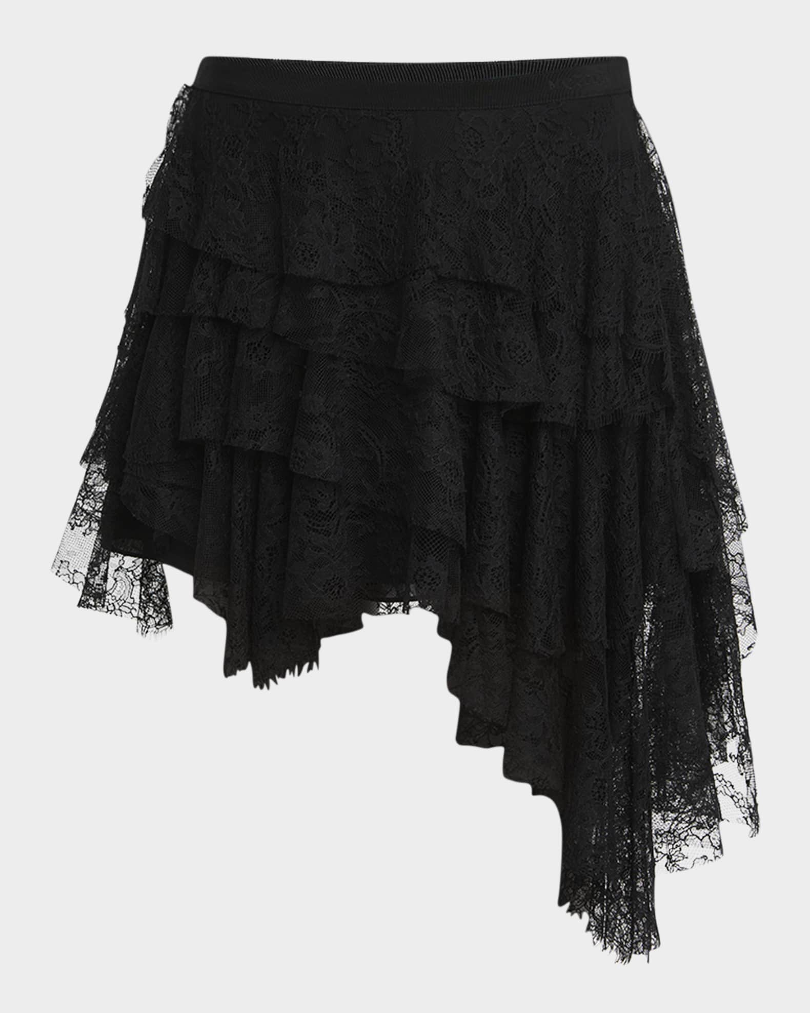 Tiered Lace Asymmetric Mini Skirt 0