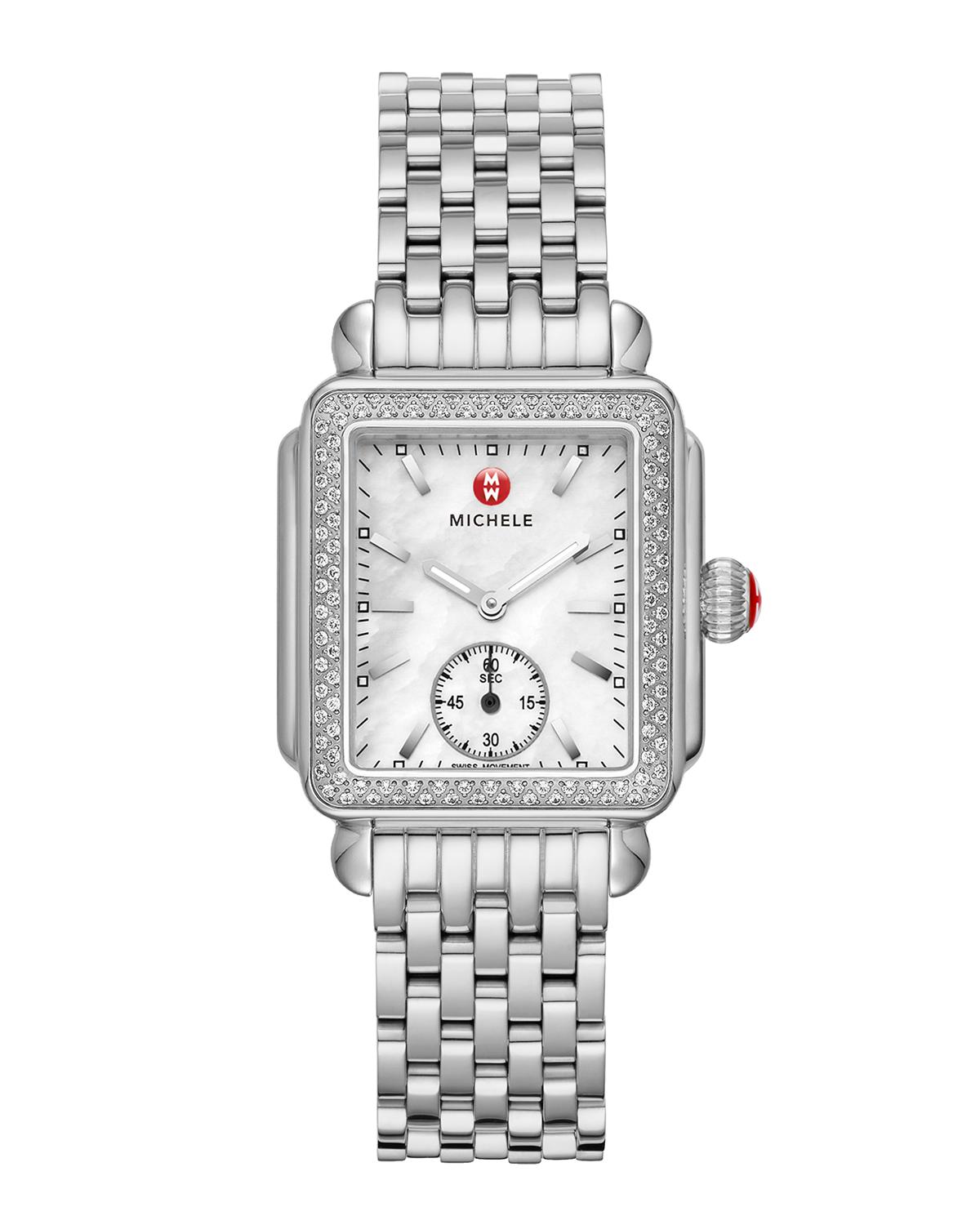 Bracelet Montre Michele Deco 18 Mm Acier Argenté Avec Diamants - Neuf Avec étiquette