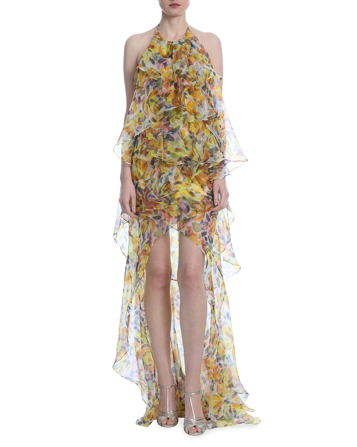 badgley mischka floral high low gown