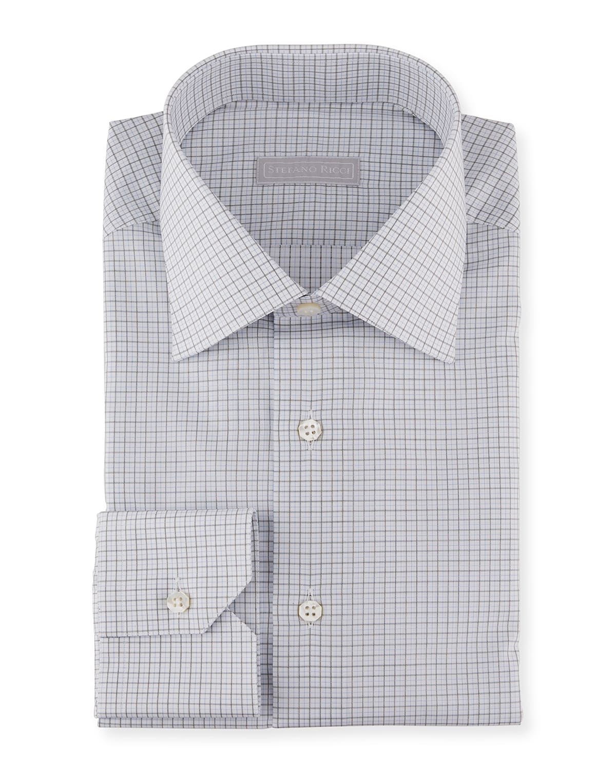 Stefano Ricci Men's Check Spread-Collar Dress Shirt | Neiman Marcus