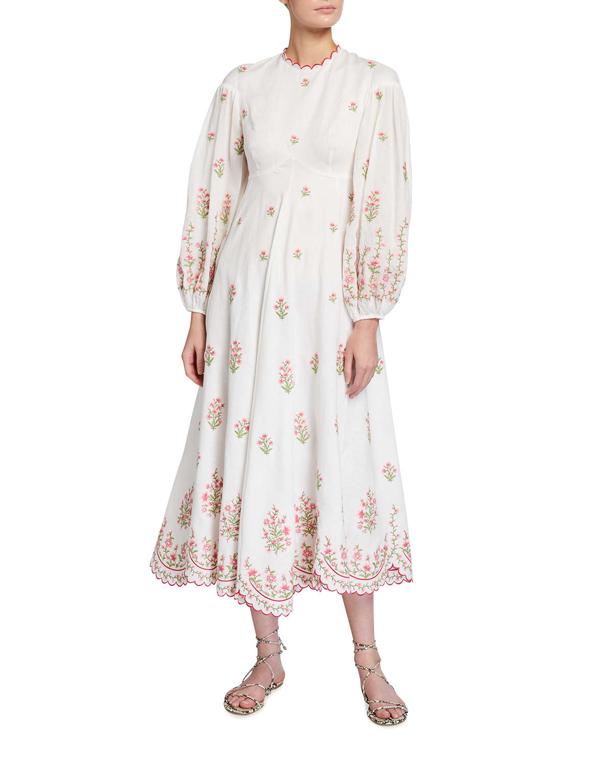 Zimmermann Bellitude Long-Sleeve Floral Linen Dress | Neiman Marcus