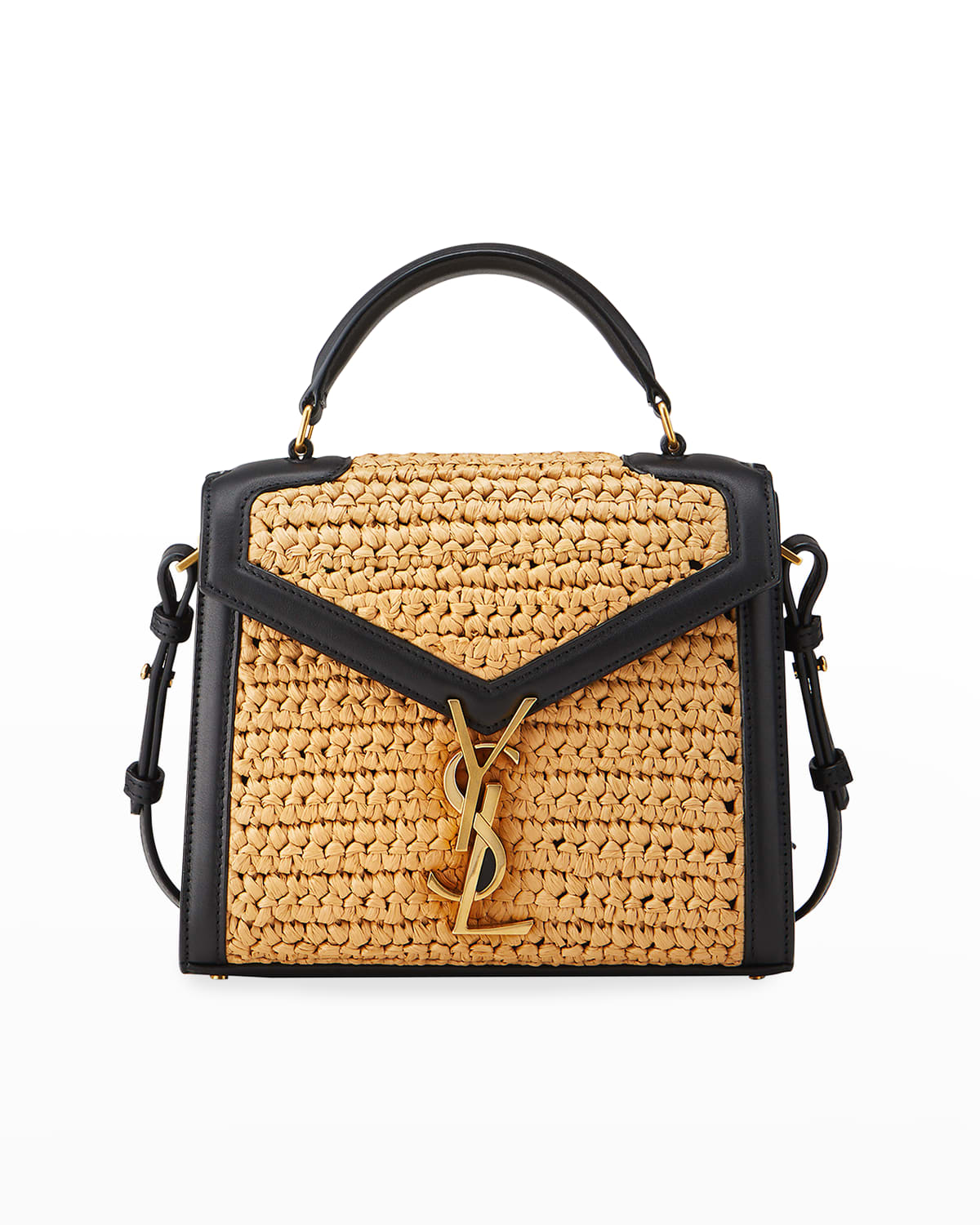 Saint Laurent Cassandra Mini Ysl Bicolor Top Handle Bag In Naturale