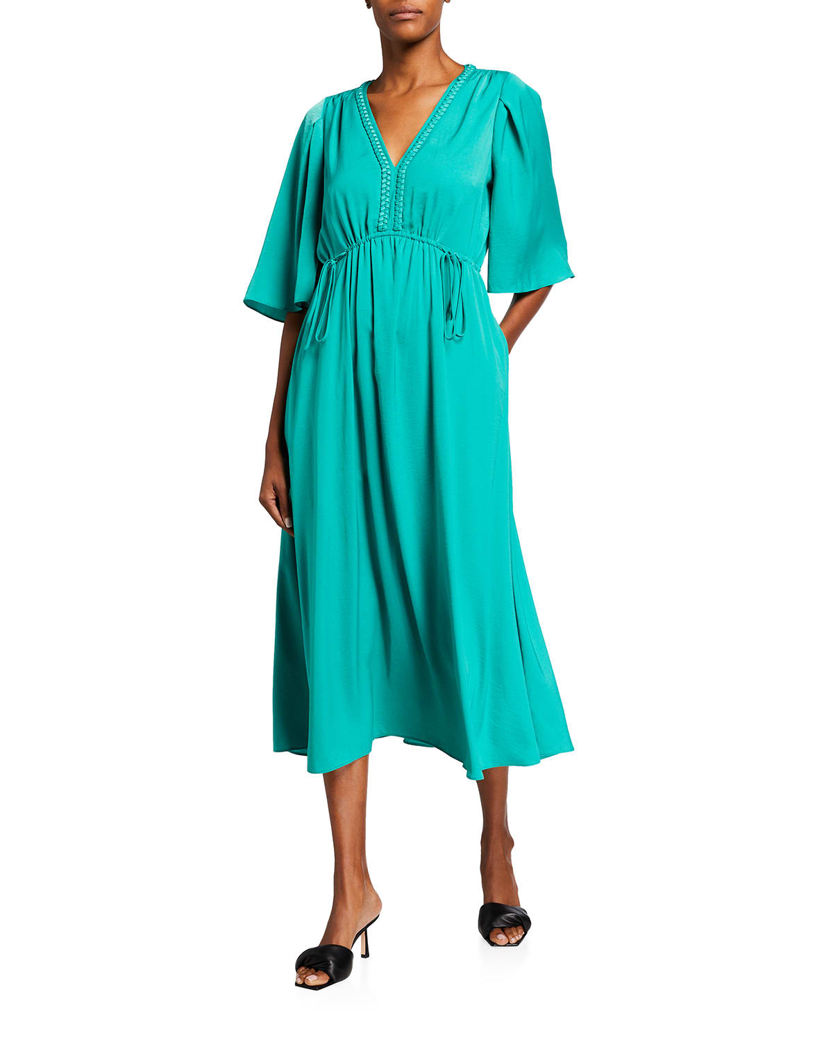 Cinched Waist V Neckline Dress Neiman Marcus