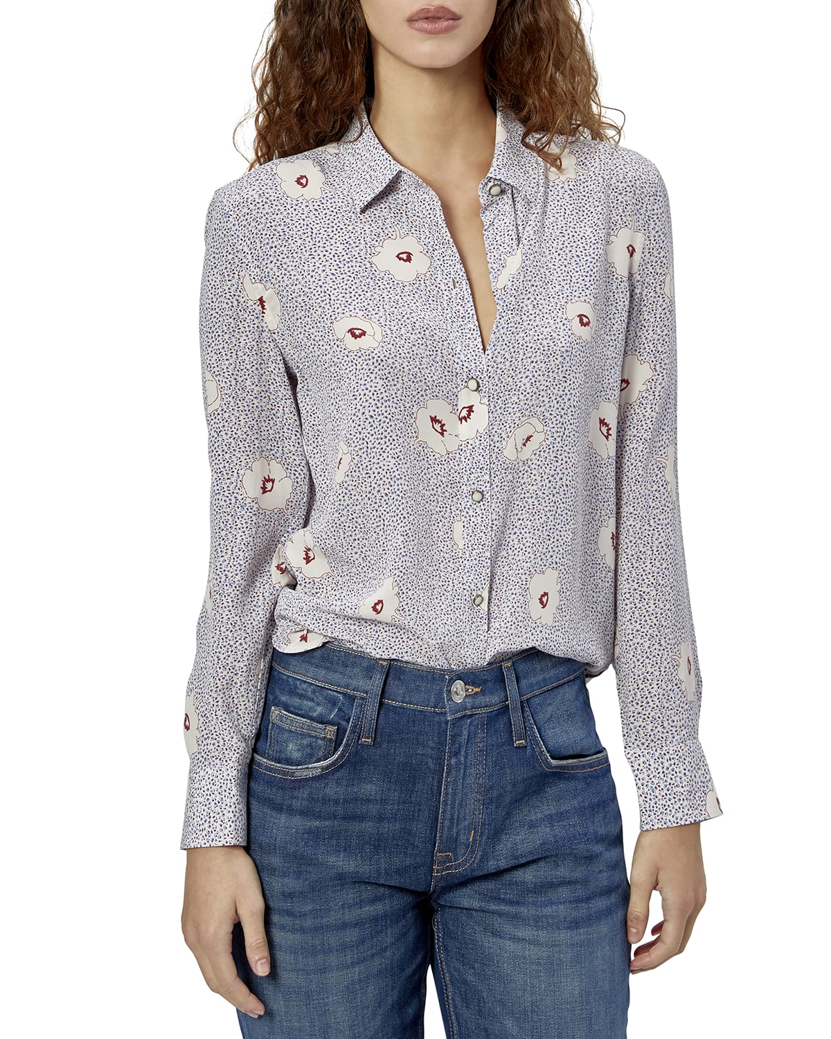 Equipment Leema Floral-Print Button-Down Shirt w/ Pocket | Neiman Marcus