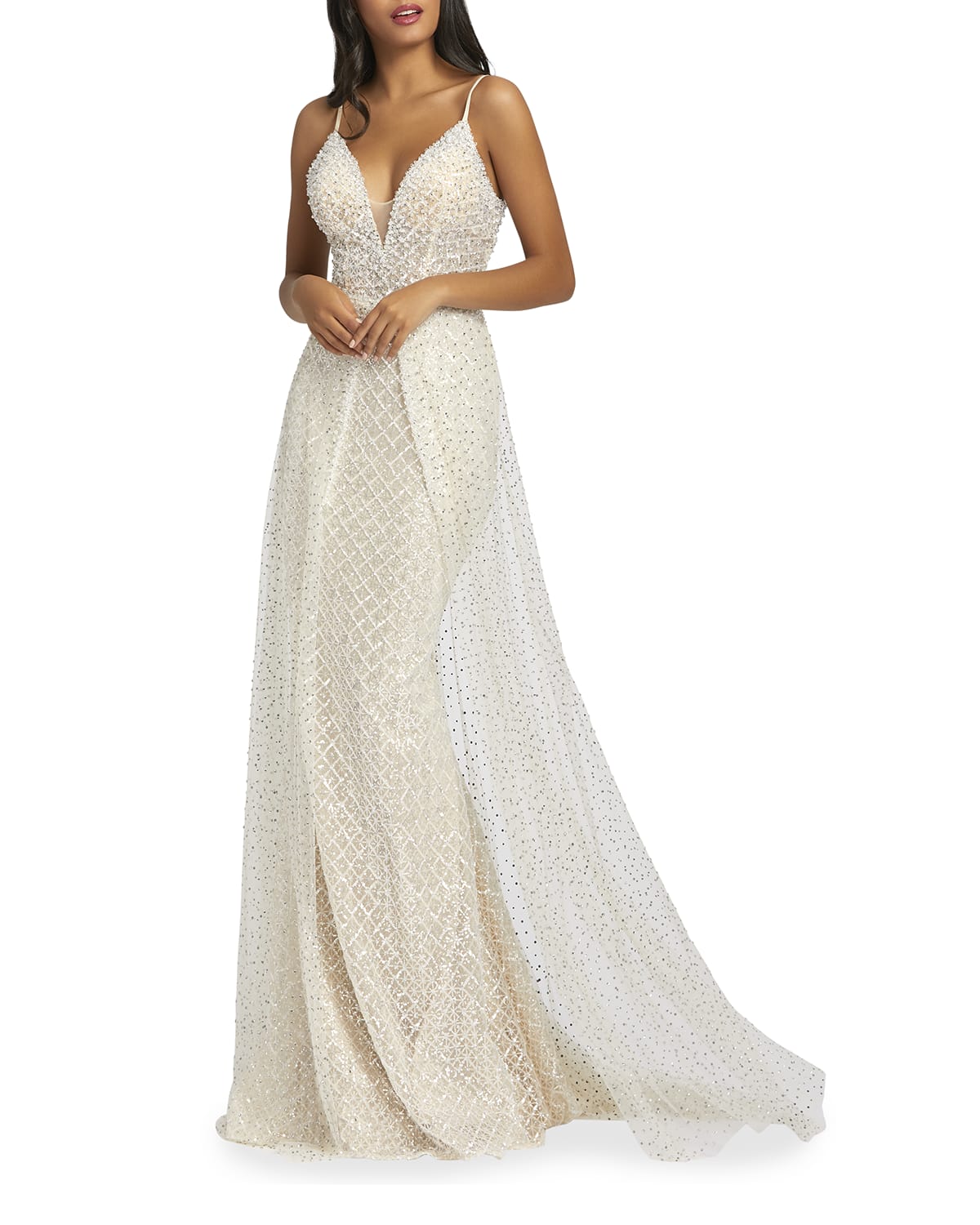 Mac Duggal Sequin Lattice Sleeveless A-Line Gown | Neiman Marcus