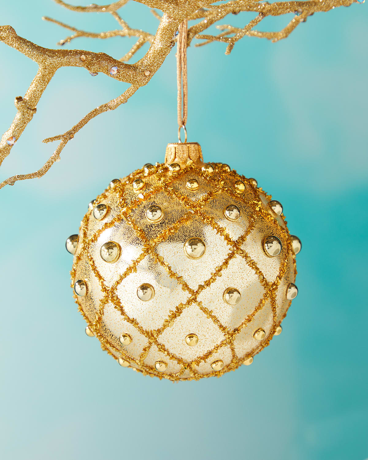 Gold Ball With Beaded Flower Christmas Ornament | Neiman Marcus