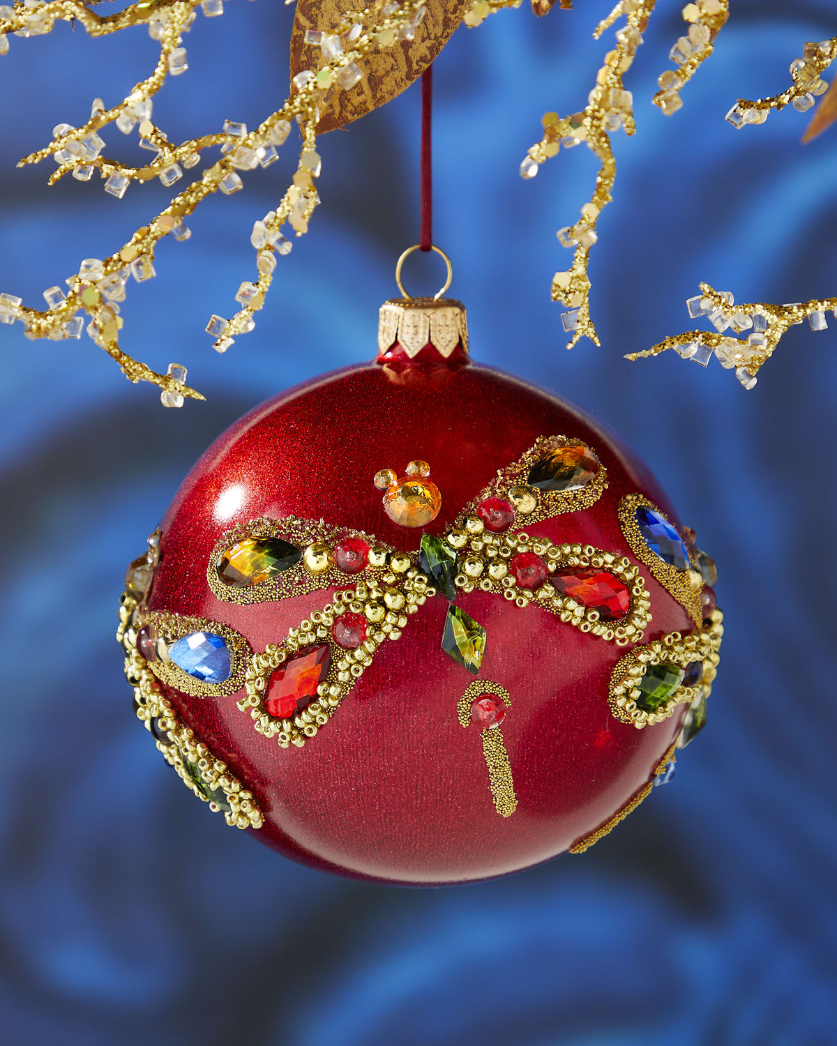 Gold Ball With Beaded Flower Christmas Ornament Neiman Marcus