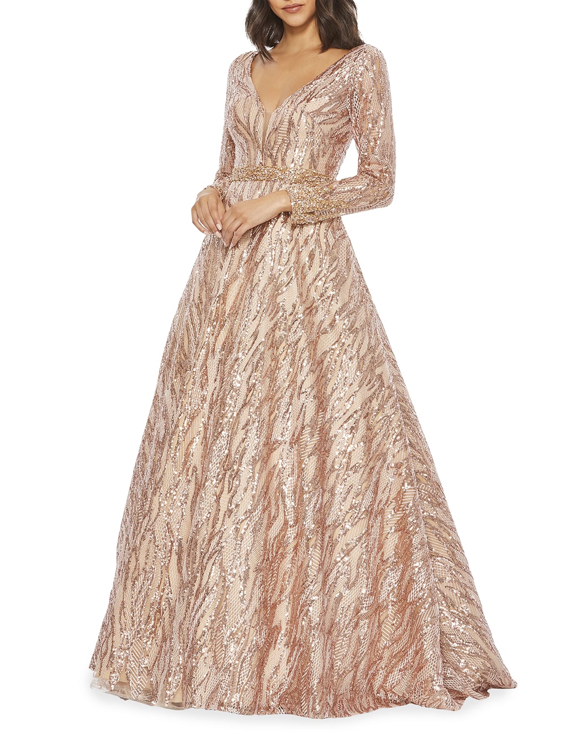 mac duggal long sleeve sequin column gown
