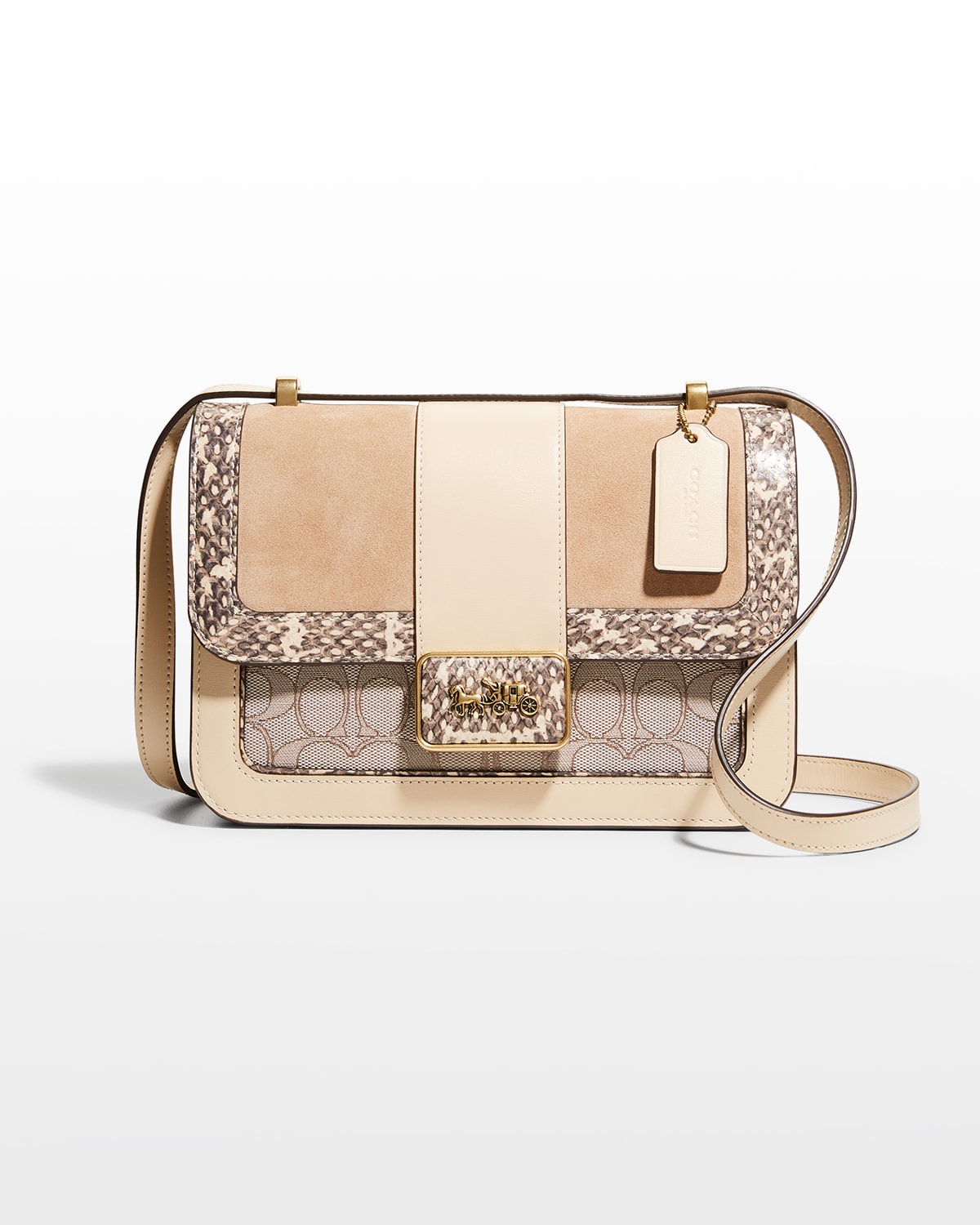 alie shoulder bag in signature jacquard with snakeskin detail