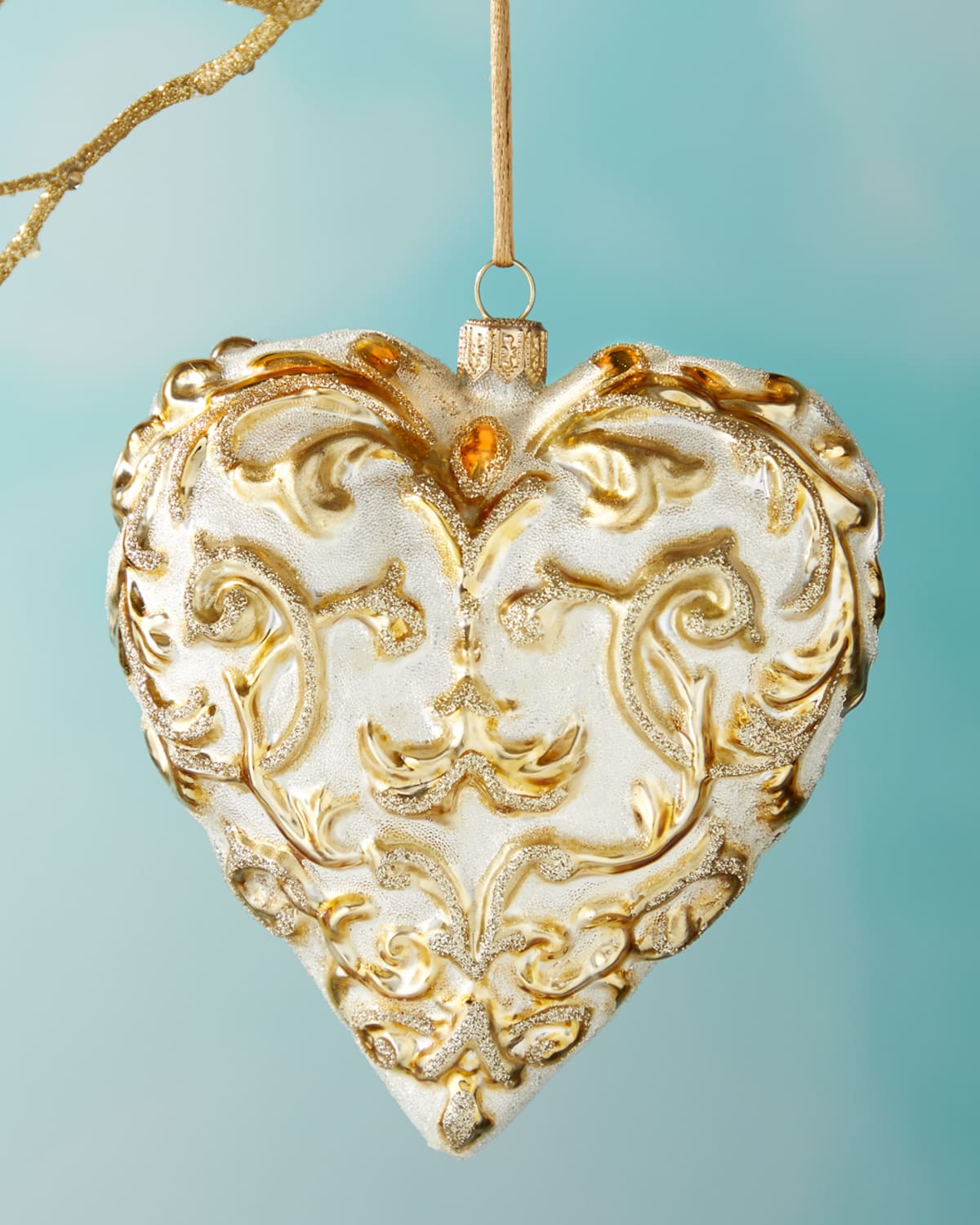 Gold Ball With Beaded Flower Christmas Ornament | Neiman Marcus