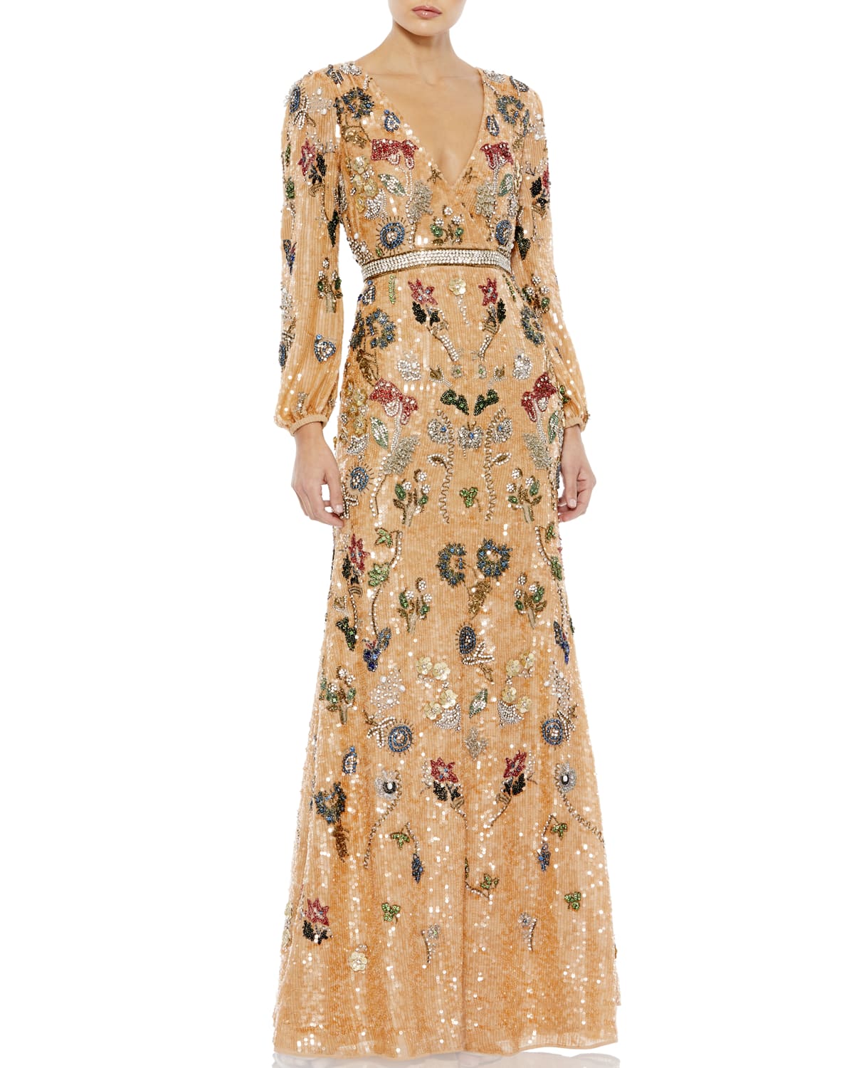 mac duggal sequin column gown