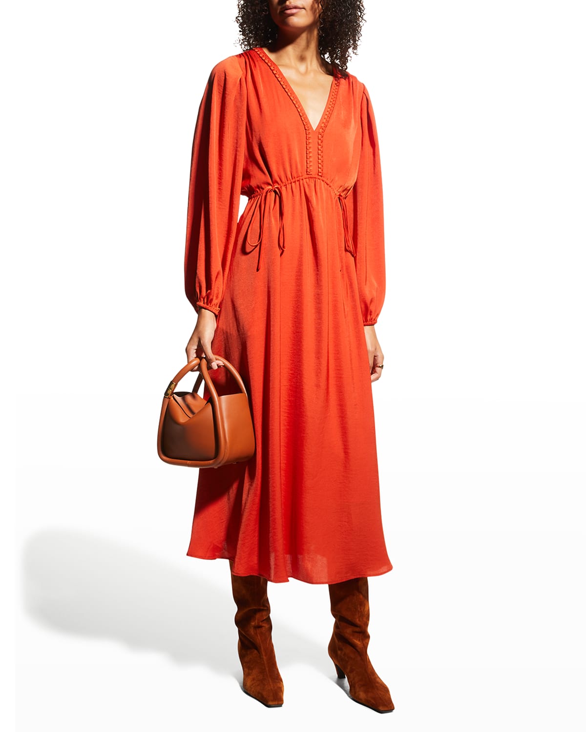 Cinched Waist V Neckline Dress Neiman Marcus