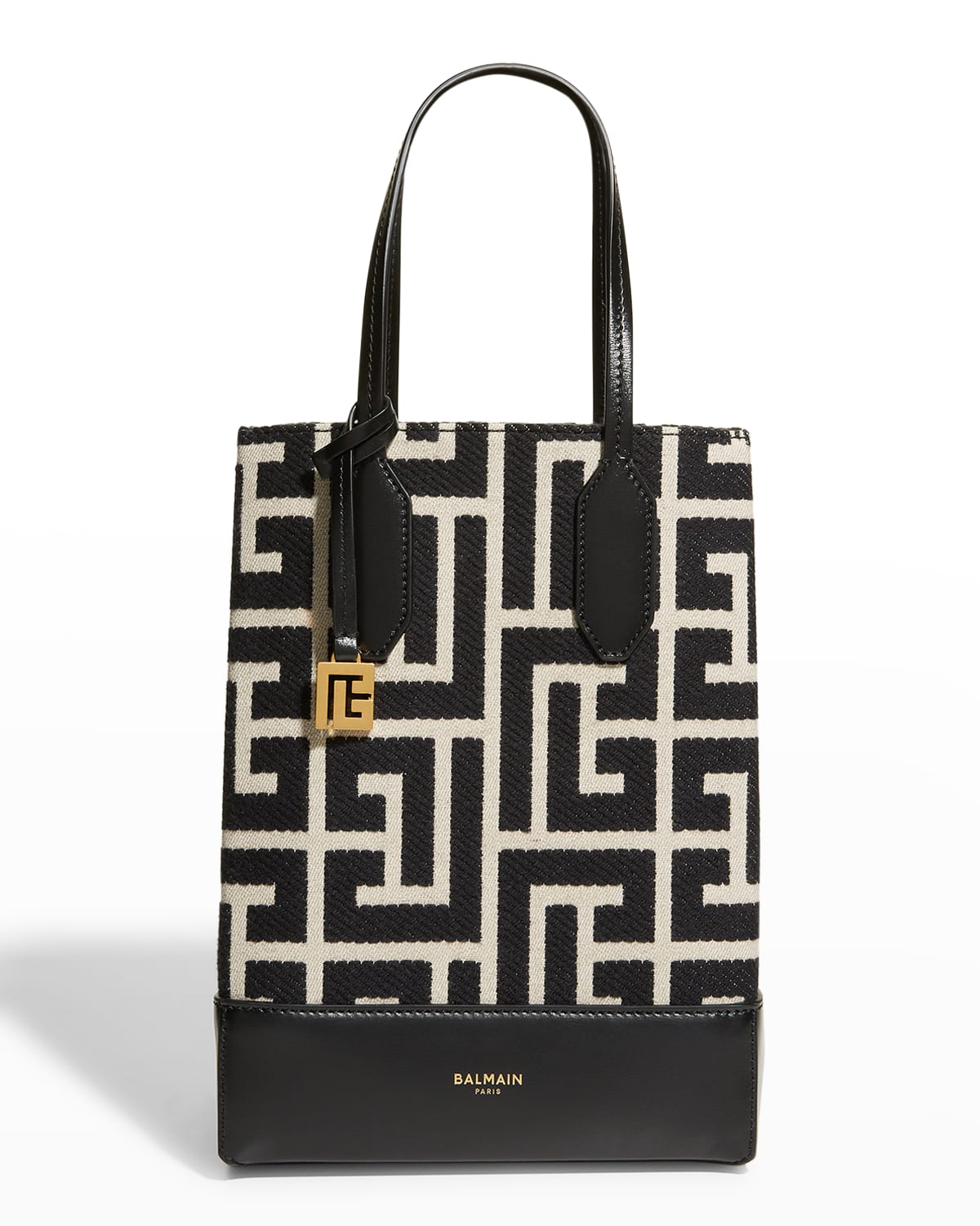 Balmain Maxi Monogram Jacquard Northsouth Shopping Tote Bag In Black