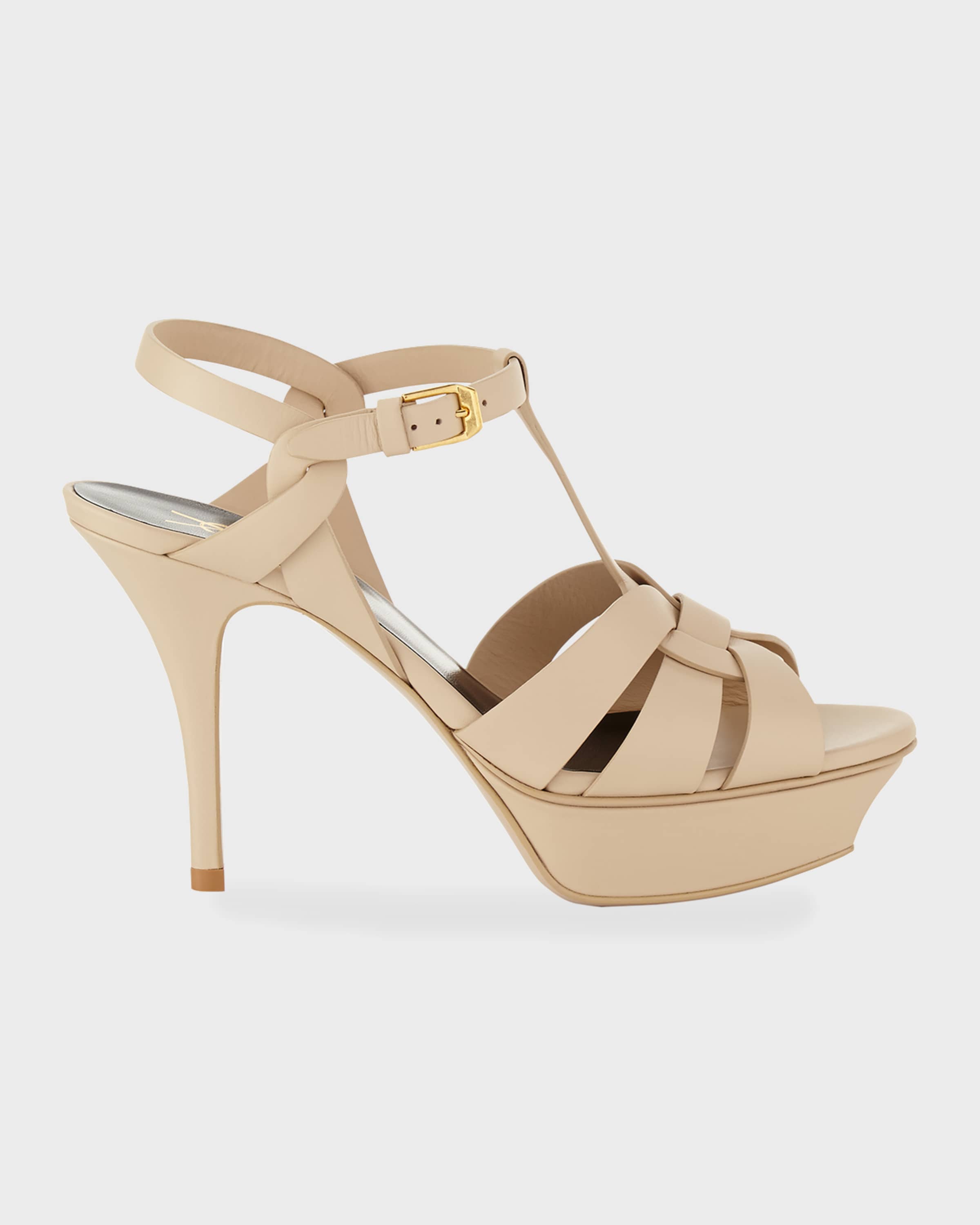 Saint Laurent Tribute Mid-Heel Leather Platform Sandals and Matching ...