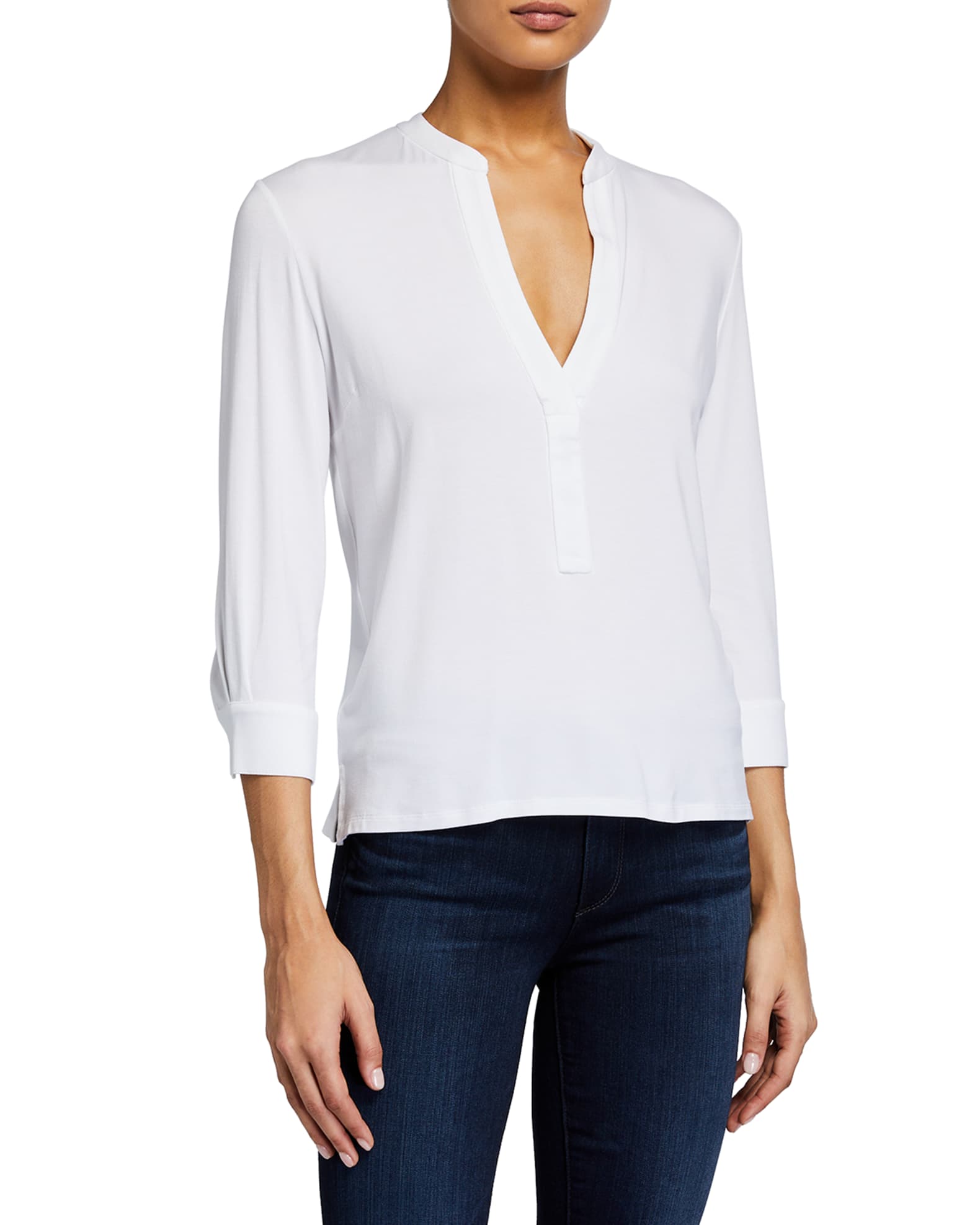 Majestic Filatures V-Neck 3/4-Sleeve Relaxed Tee | Neiman Marcus