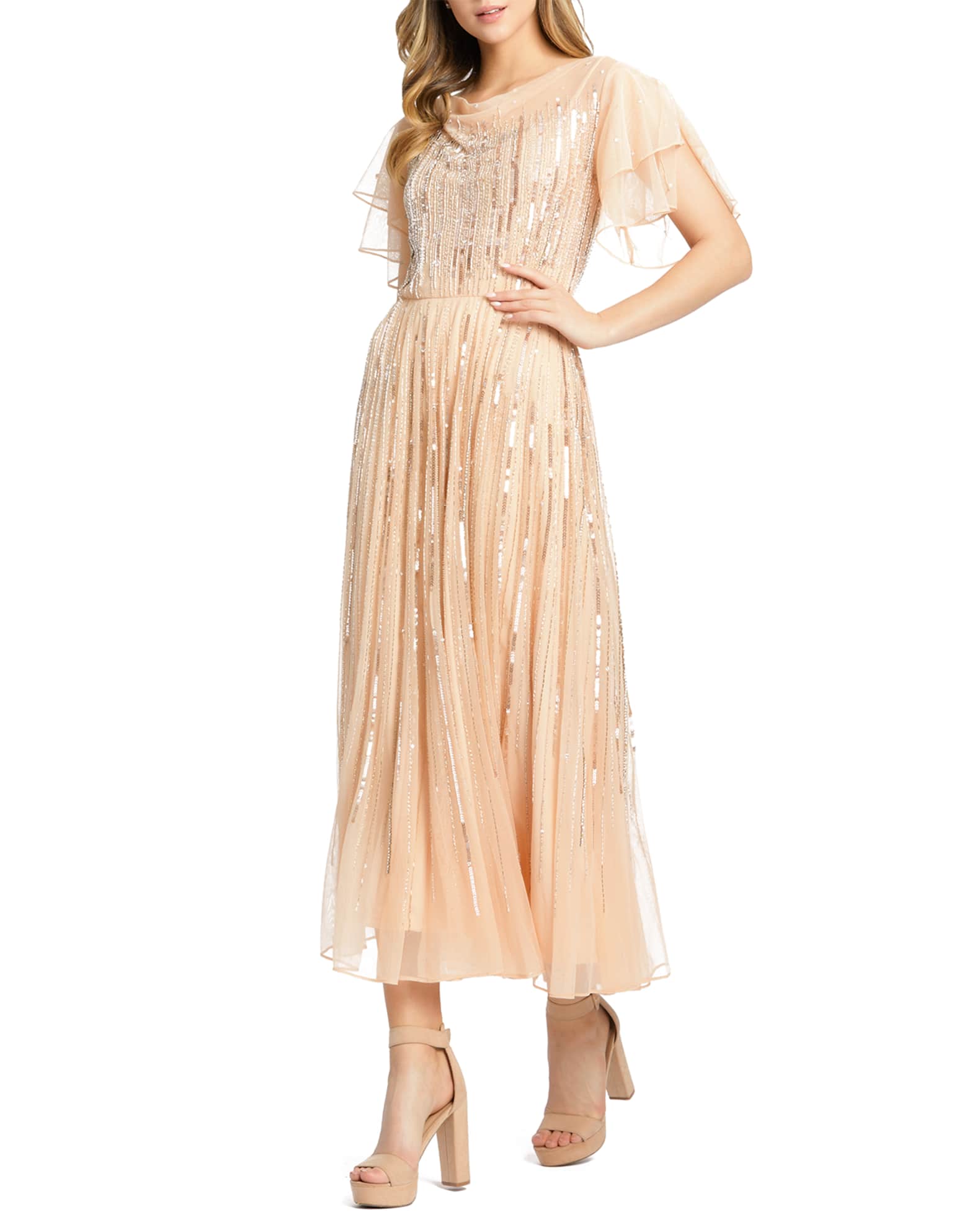 Mac Duggal Butterfly Sleeve Embellished Chiffon Midi Dress Neiman Marcus