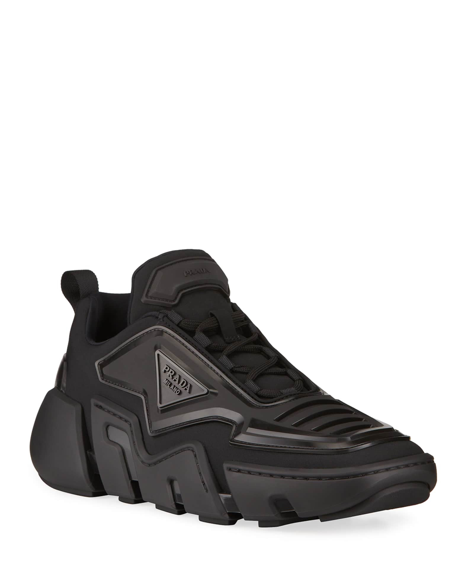 prada techno stretch sneakers on feet