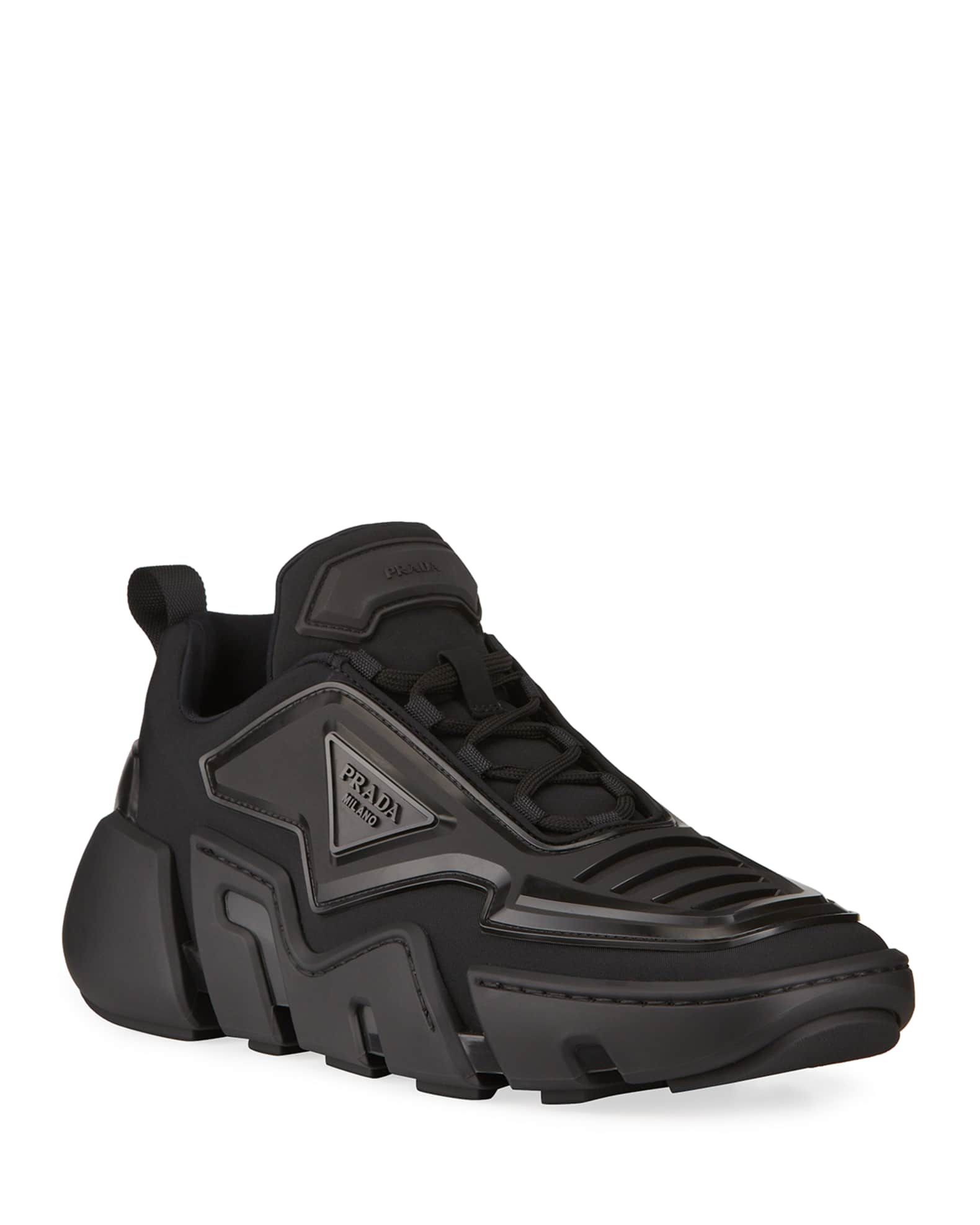 Prada Men's Techno Stretch Cutout-Sole Chunky Sneakers | Neiman Marcus