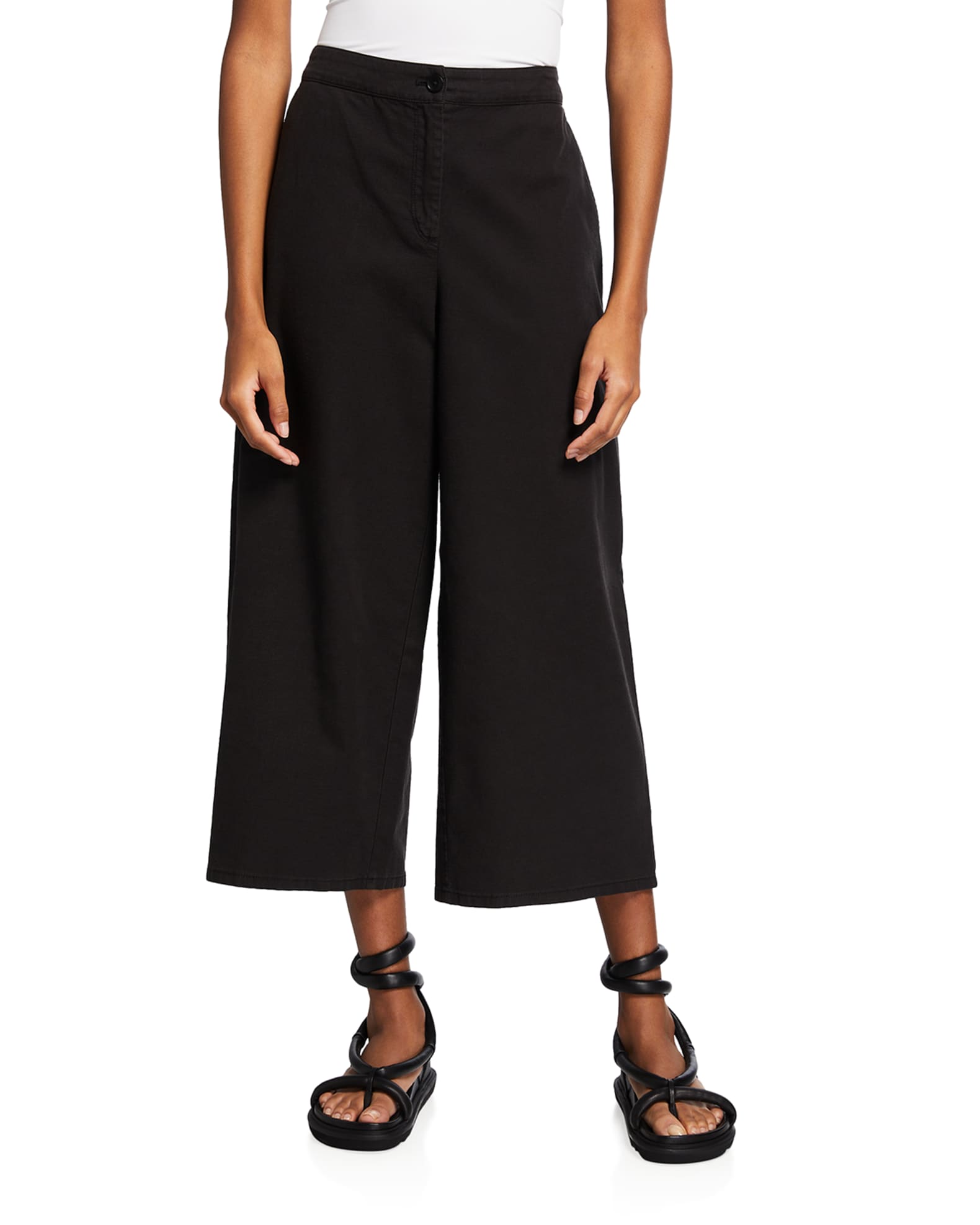 Eileen Fisher Stretch Organic Cotton-Hemp Cropped Trousers | Neiman Marcus