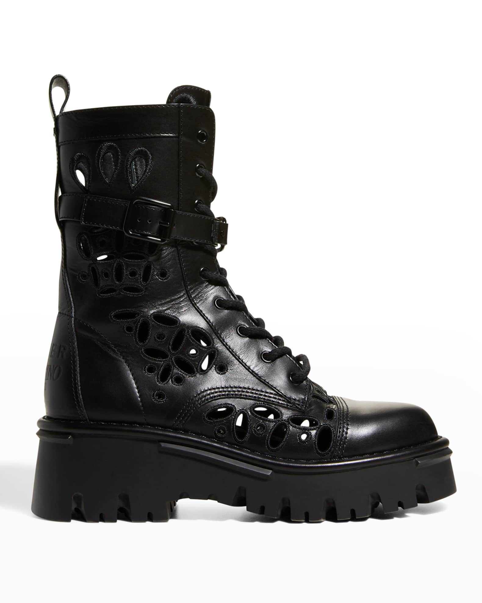 Valentino Garavani Eyelet Leather Combat Boots | Neiman Marcus
