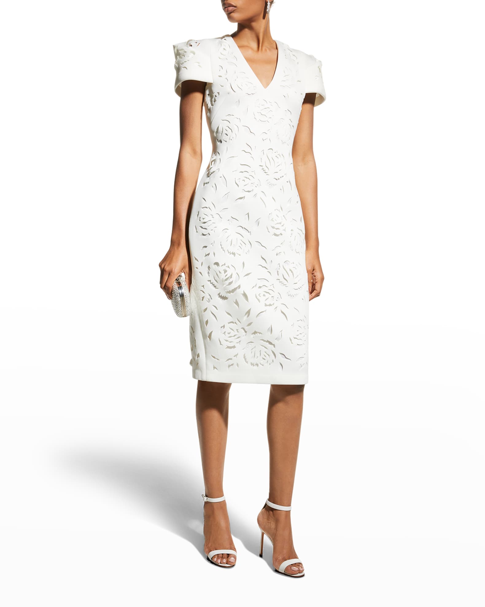 Badgley Mischka Collection LaserCut Floral Scuba Sheath Dress Neiman Marcus