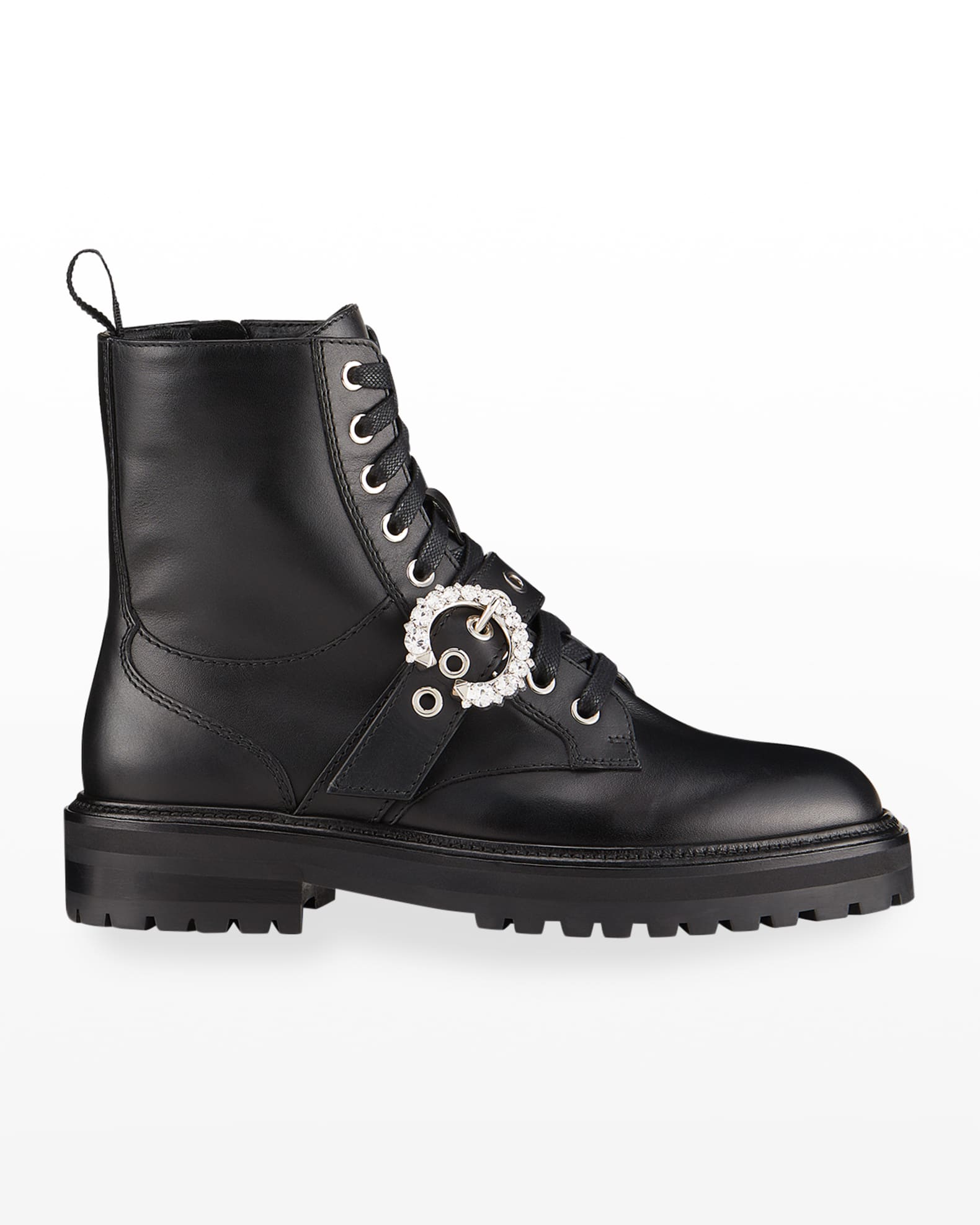 Jimmy Choo Cora Crystal-Buckle Combat Booties | Neiman Marcus