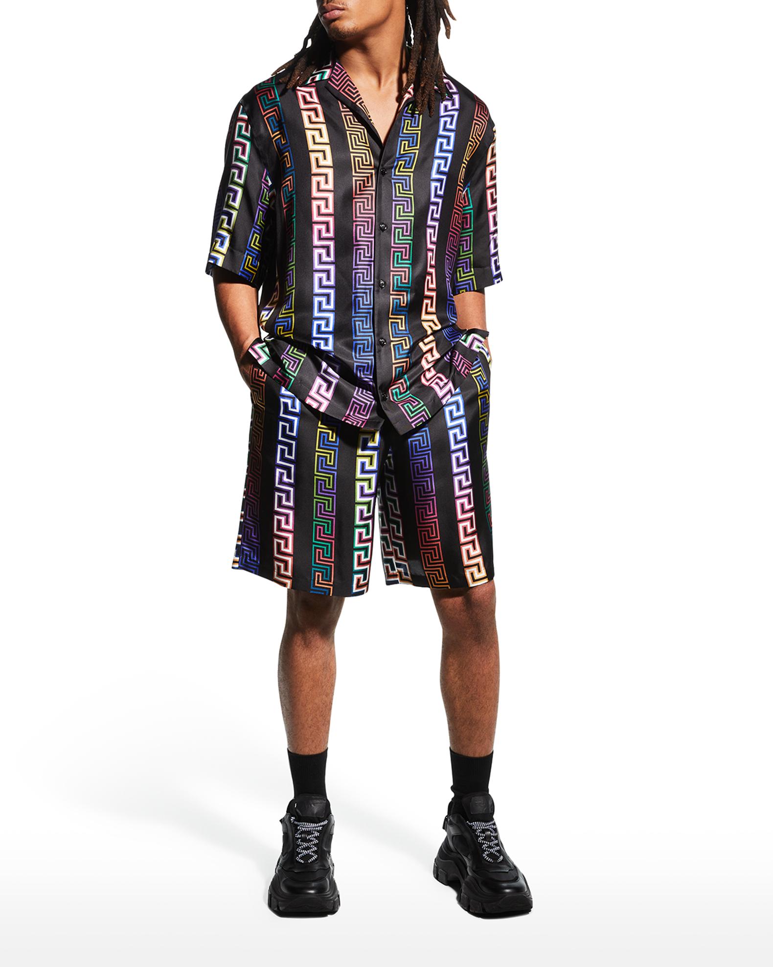 versace greca neon print silk shirt