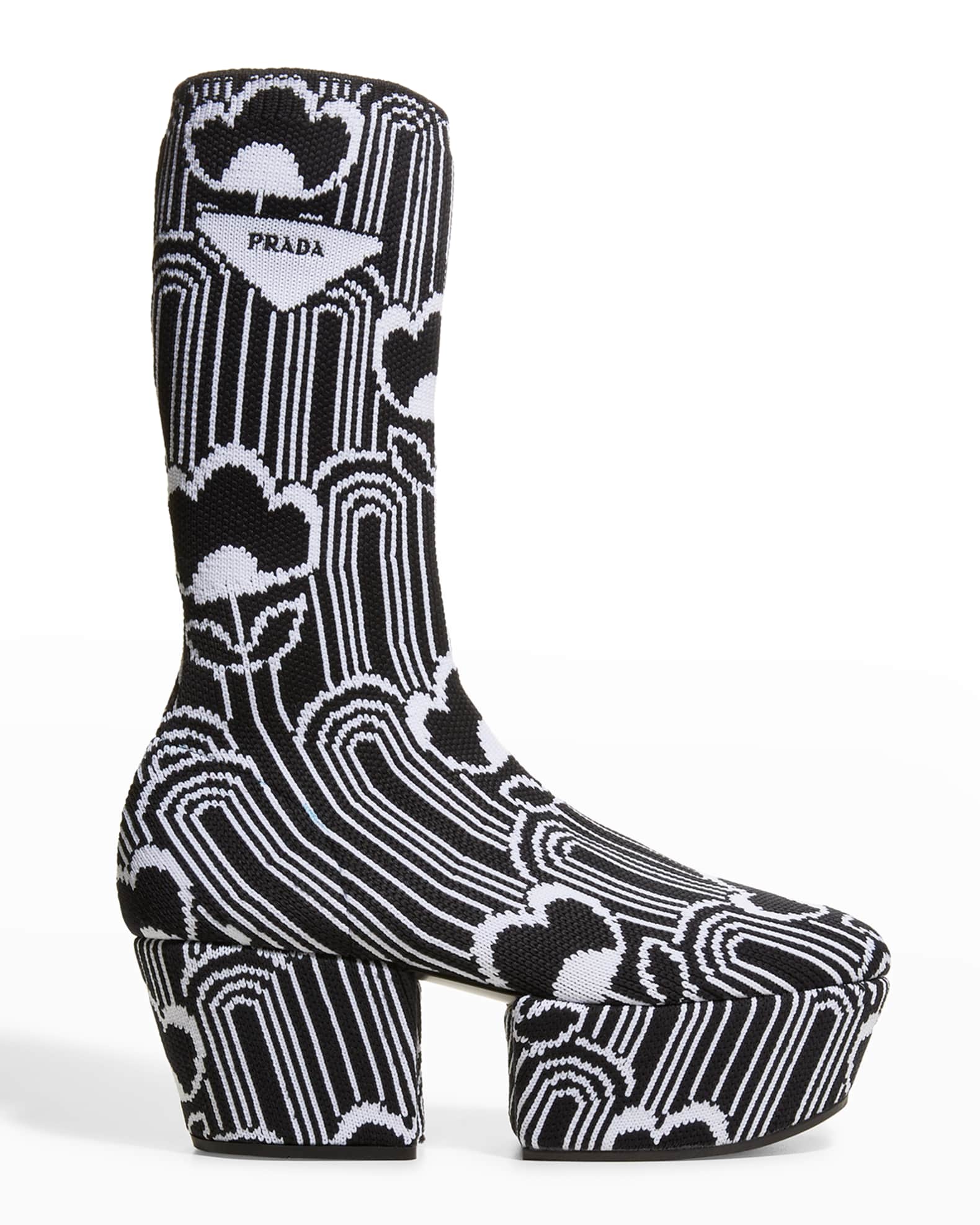 Prada Floral Jacquard Knit Platform Booties Neiman Marcus