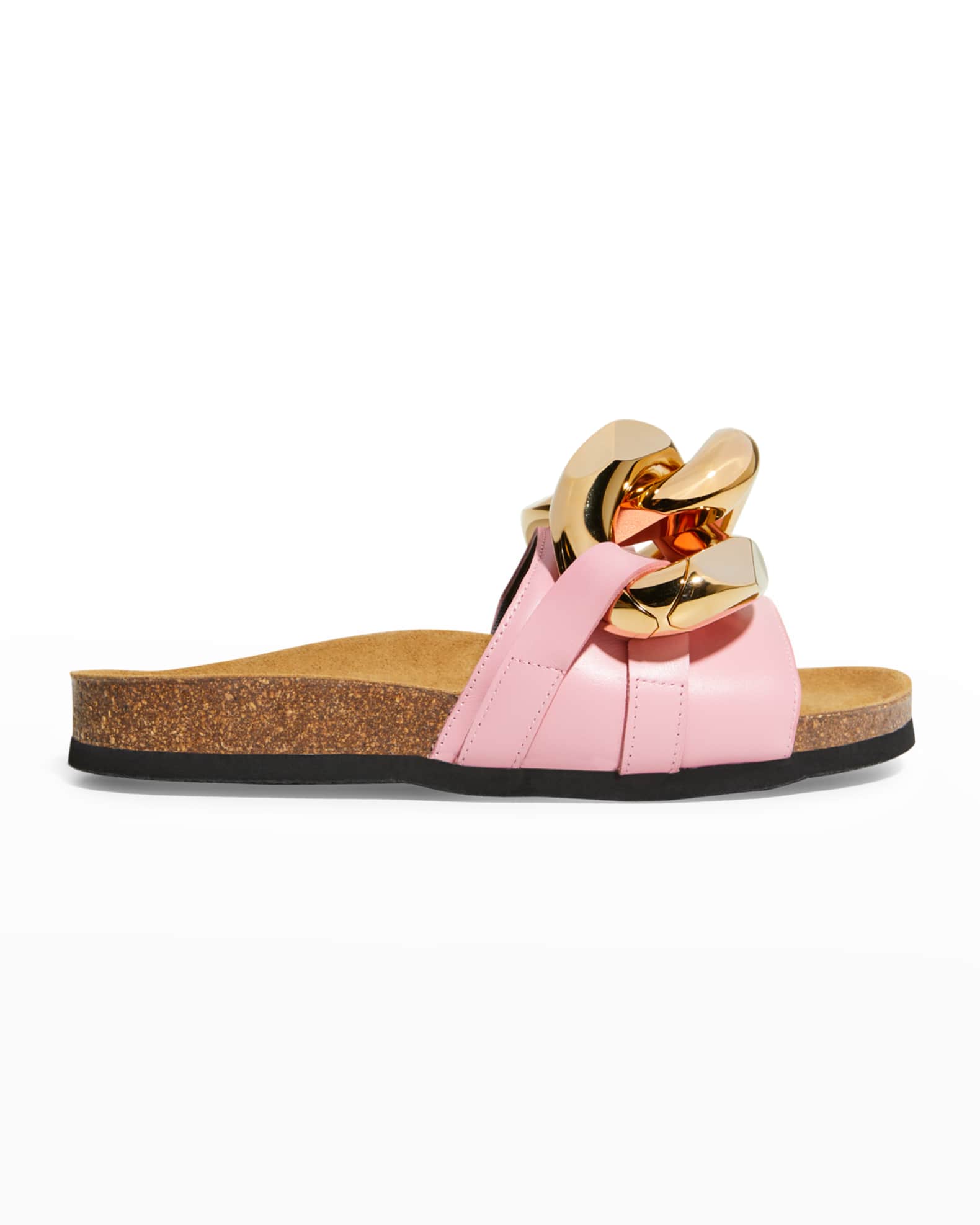 JW Anderson Calfskin Chain Slide Sandals, Pink | Neiman Marcus