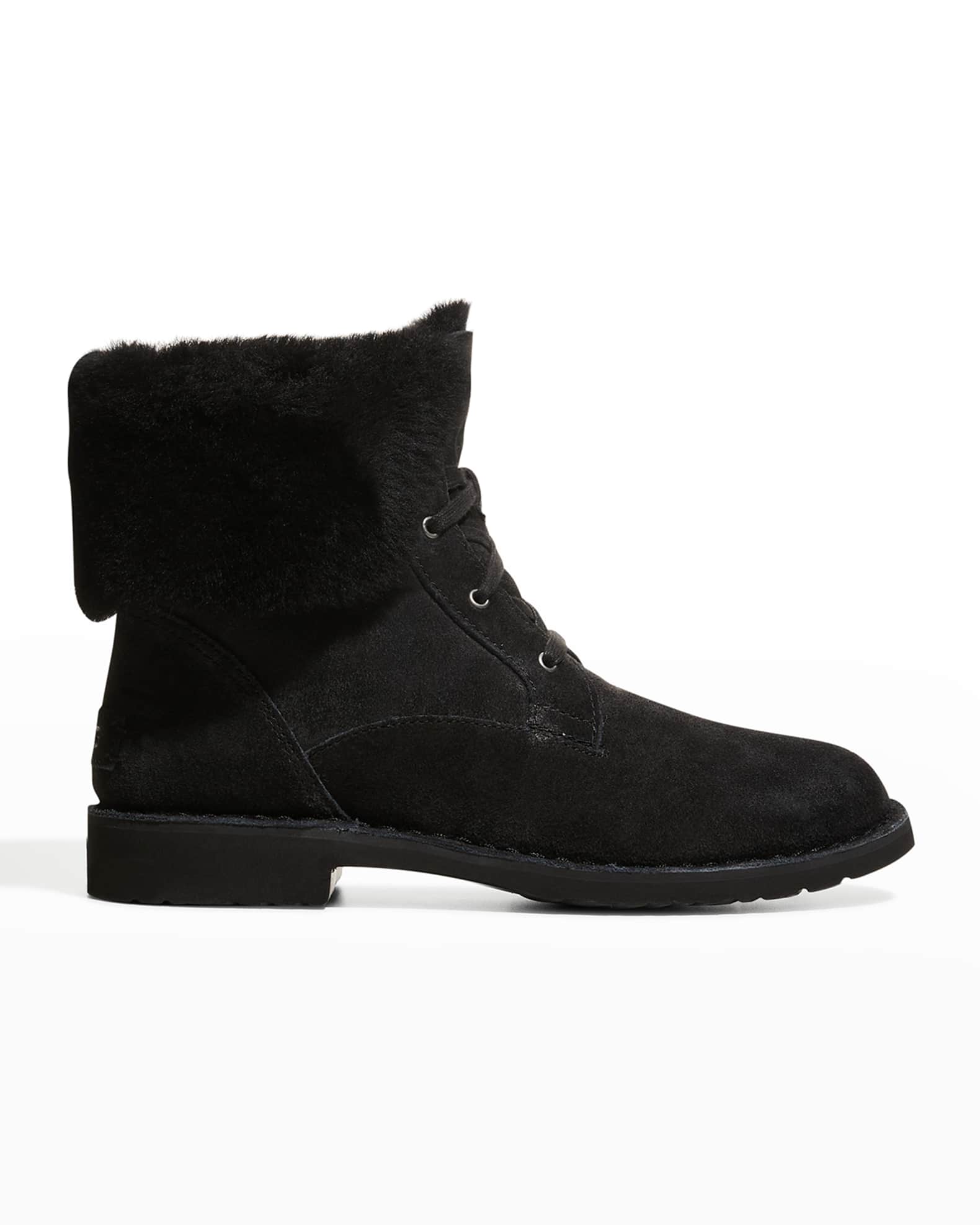 UGG Weylyn Suede Ankle Boots w/ Shearling-Trim | Neiman Marcus