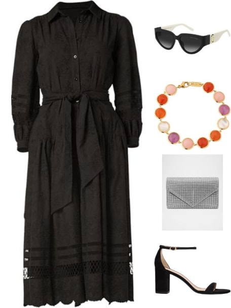 Magnolia Floral-Embroidered Midi Shirtdress